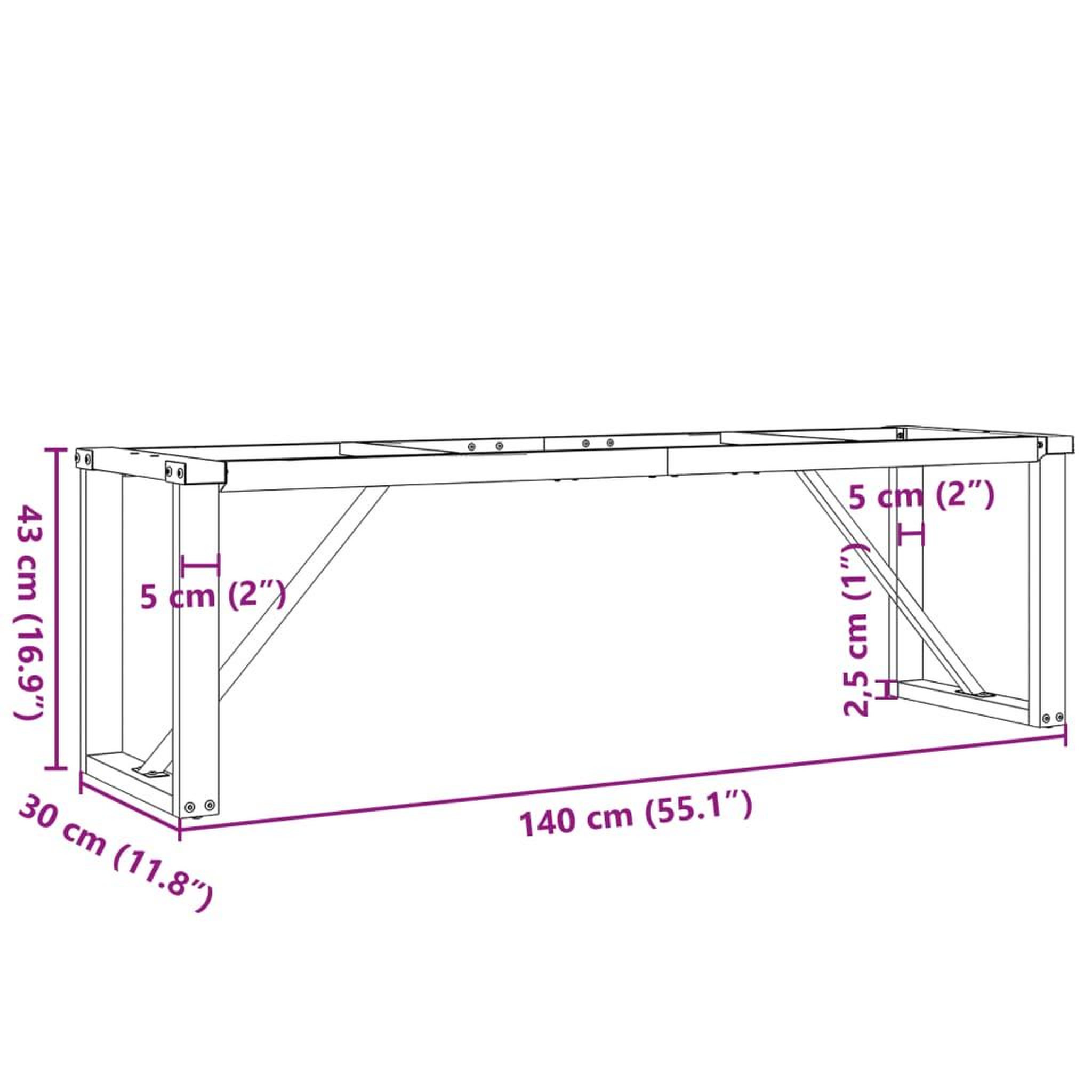 Voir la diapositive 6 : VIDAXL Pieds de table basse cadre en O 140x30x43 cm acier