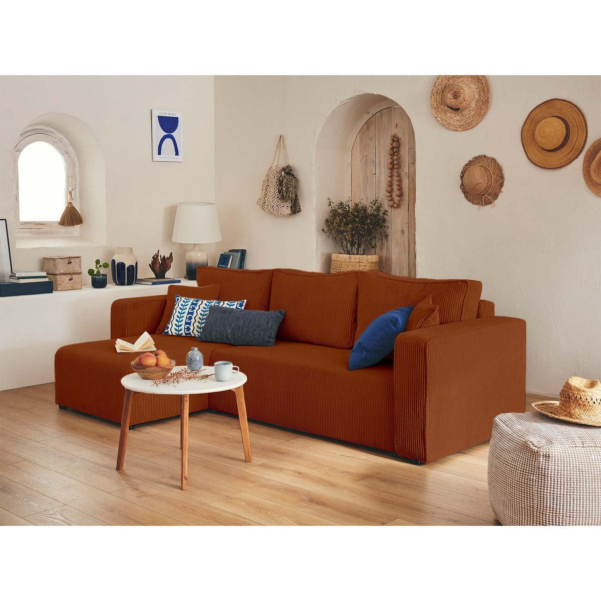 BEST MOBILIER Topaze - canapé d'angle réversible - 4 places - convertible avec coffre - en velours côtelé