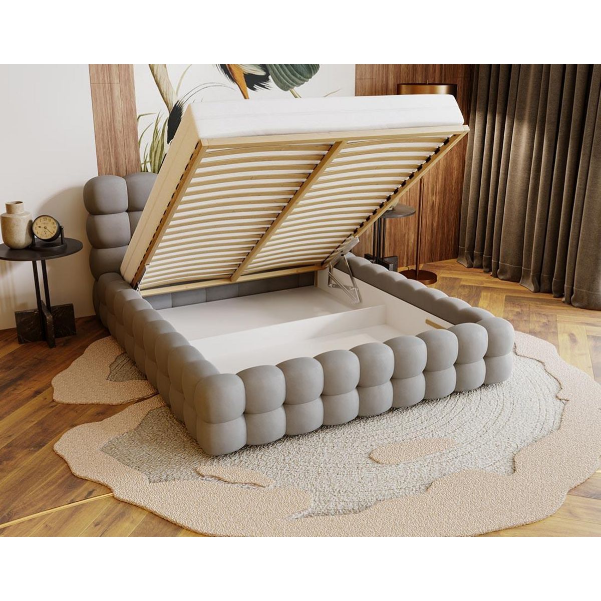 BEST MOBILIER Darling - lit coffre - 140x200 cm - sommier inclus - en velours