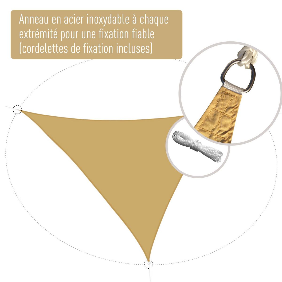 OUTSUNNY Voile d'ombrage triangulaire grande taille 3 x 3 x 3 m polyester haute densité résistant aux UV coloris sable