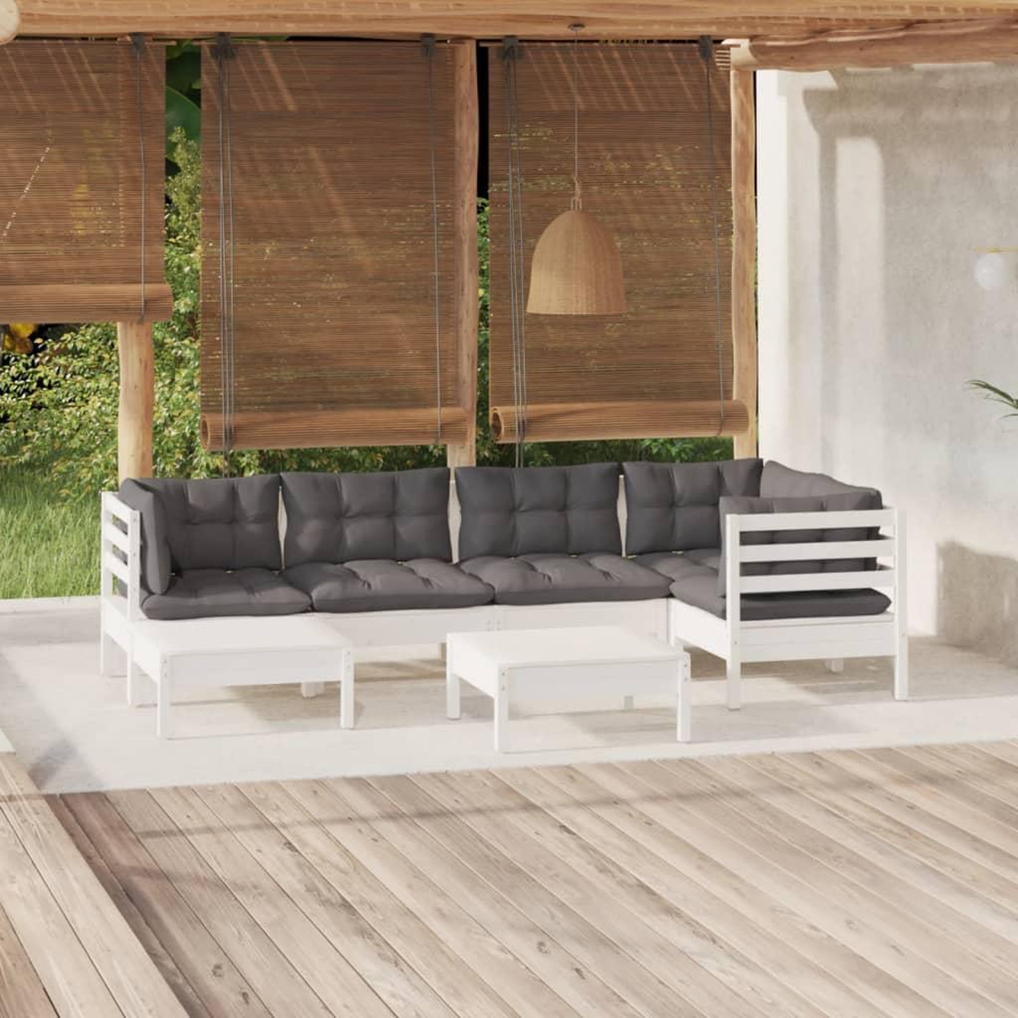 VIDAXL Salon de jardin 7 pcs avec coussins blanc bois de pin massif