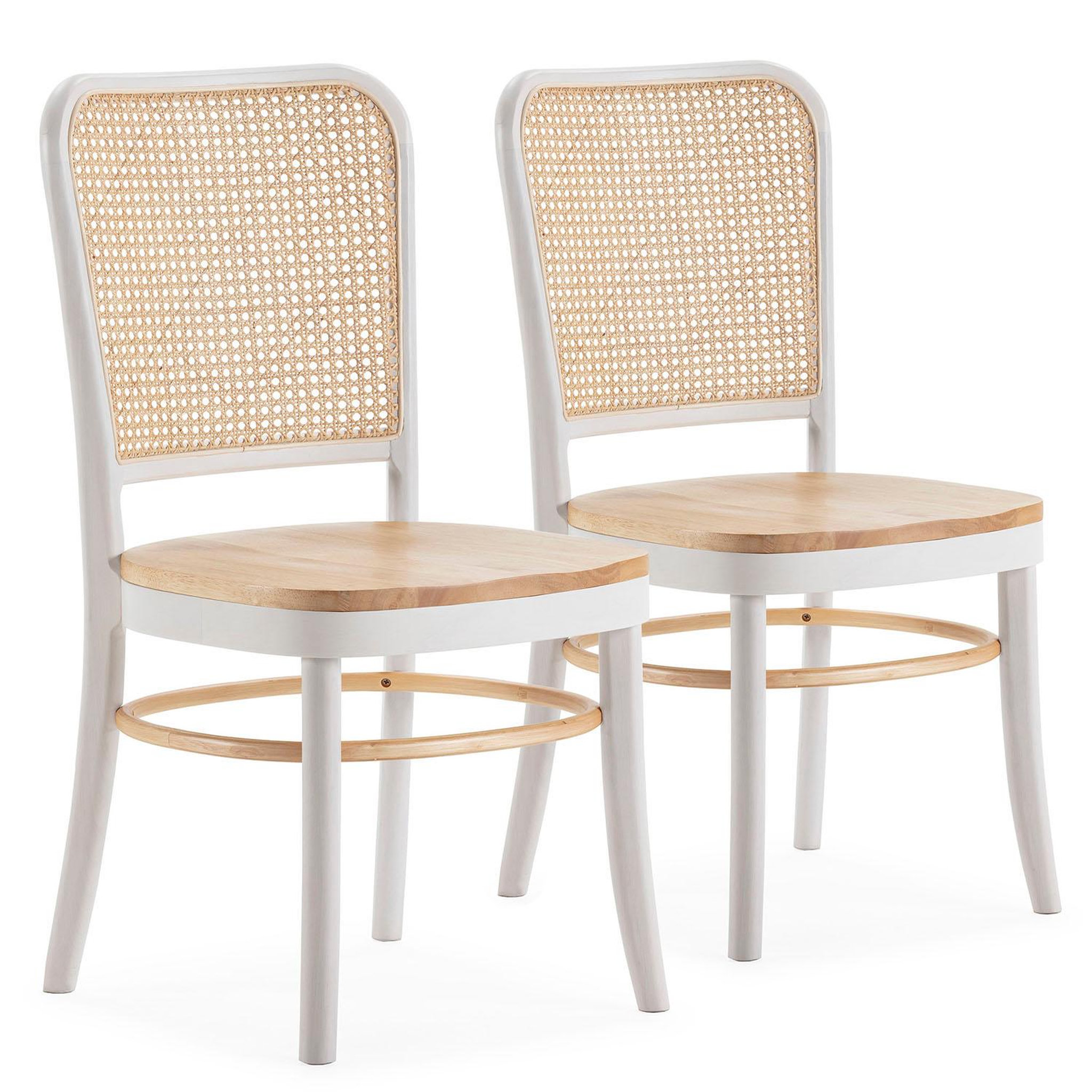 VS VENTA-STOCK Pack de 2 chaises Vesta Couleur Blanc/chêne, Bois Massif et Rotin naturel