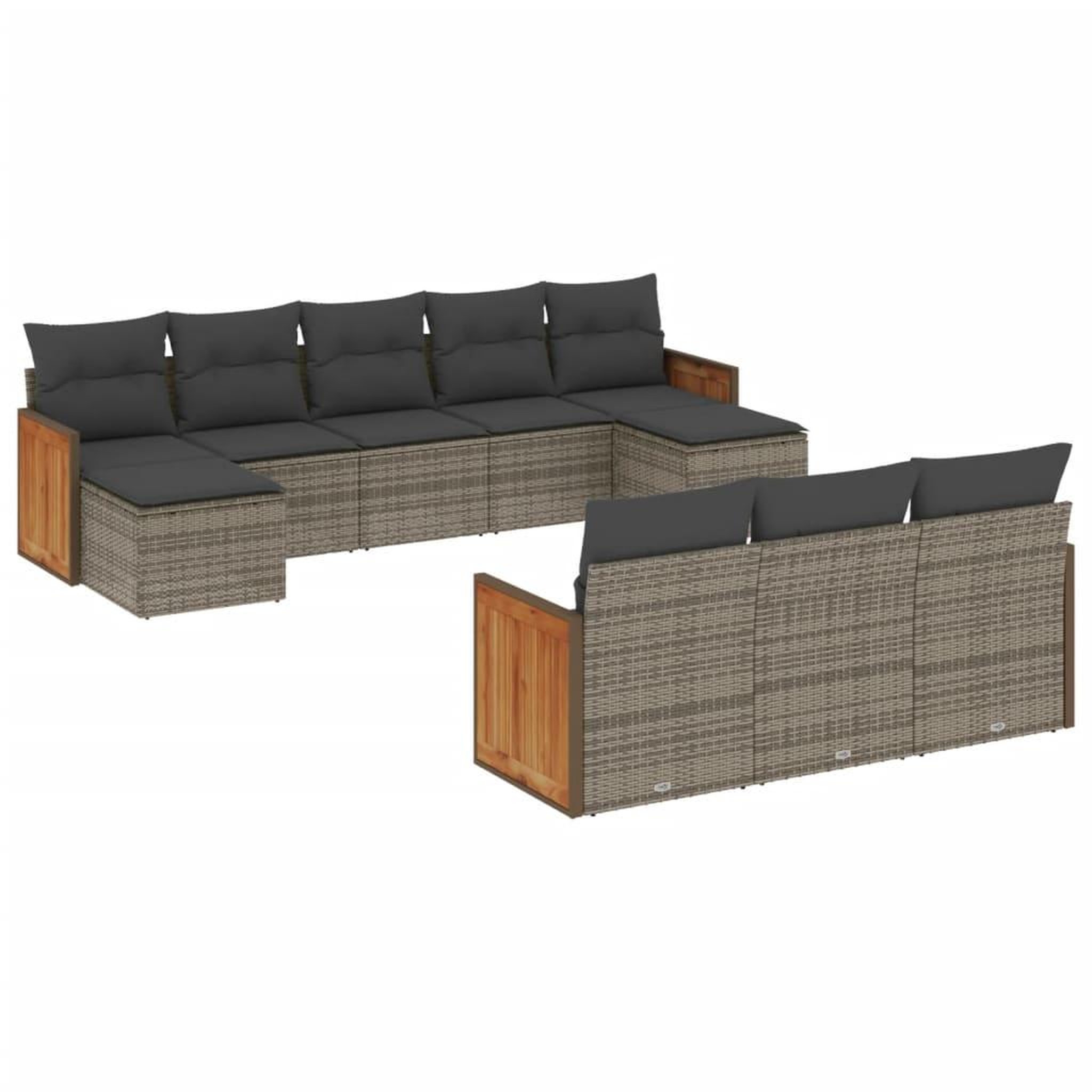 Voir la diapositive 2 : VIDAXL Salon de jardin avec coussins 10 pcs gris resine tressee