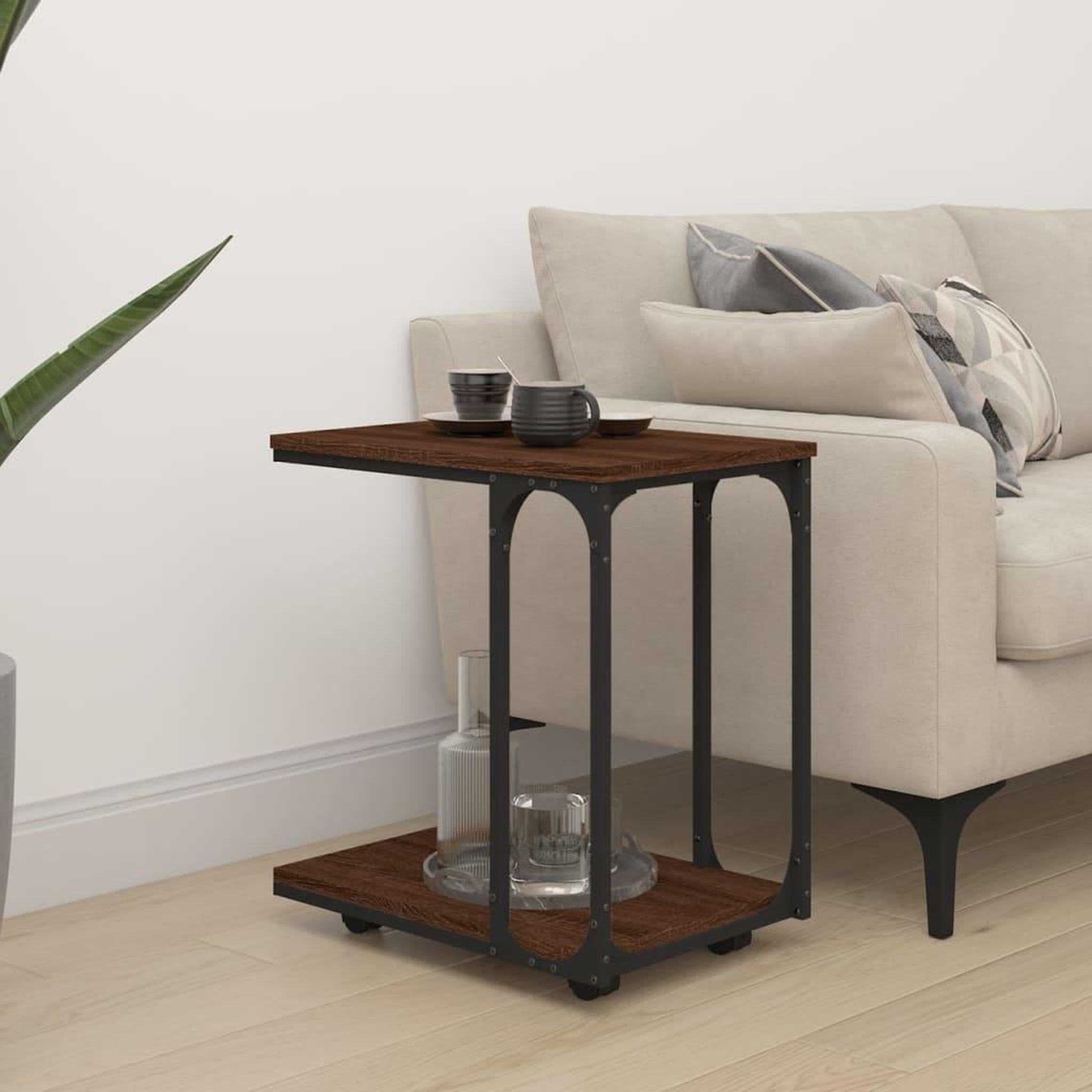 Voir la diapositive 1 : VIDAXL Table d'appoint a roues Chene marron 50x35x55,5 cm