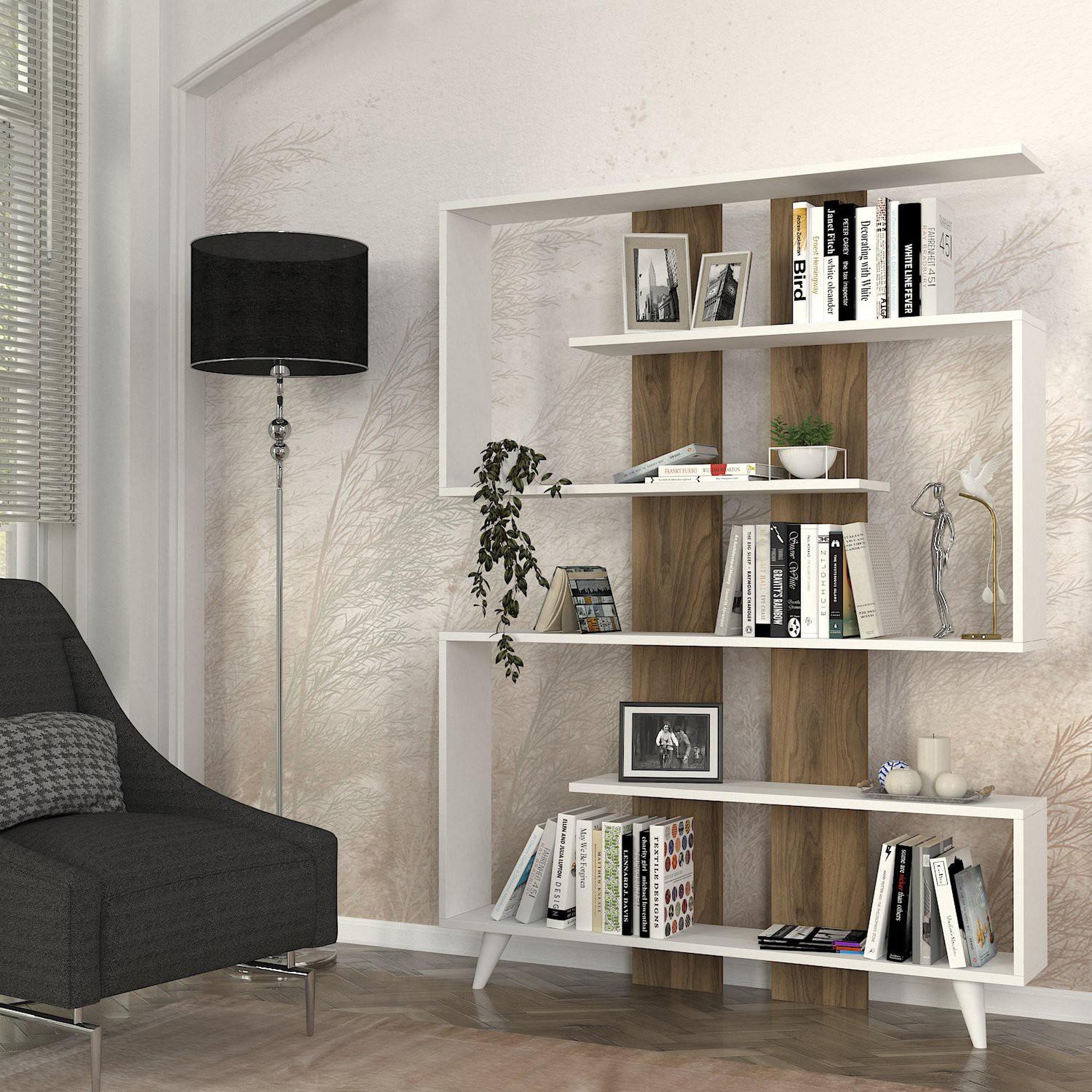Voir la diapositive 3 : Habitat et Jardin Bibliothèque en bois  rain  - 120 x 20 x 162 cm - marron