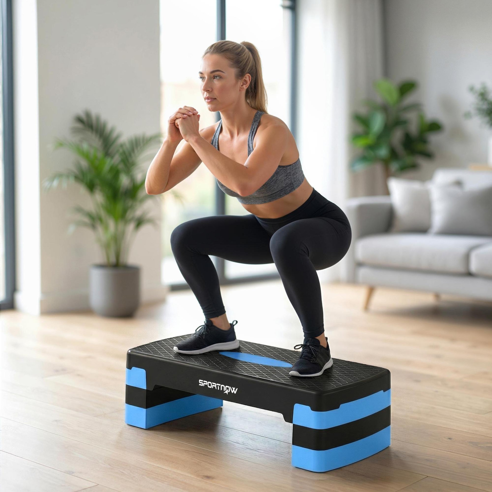 Voir la diapositive 2 : HOMCOM Stepper fitness aérobic hauteur réglable 10/15/20 cm antidérapant bleu