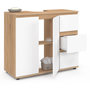 Voir la diapositive 4 : ID MARKET Meuble sous lavabo salle de bain TOMI avec placard et 3 tiroirs façon hêtre et blanc