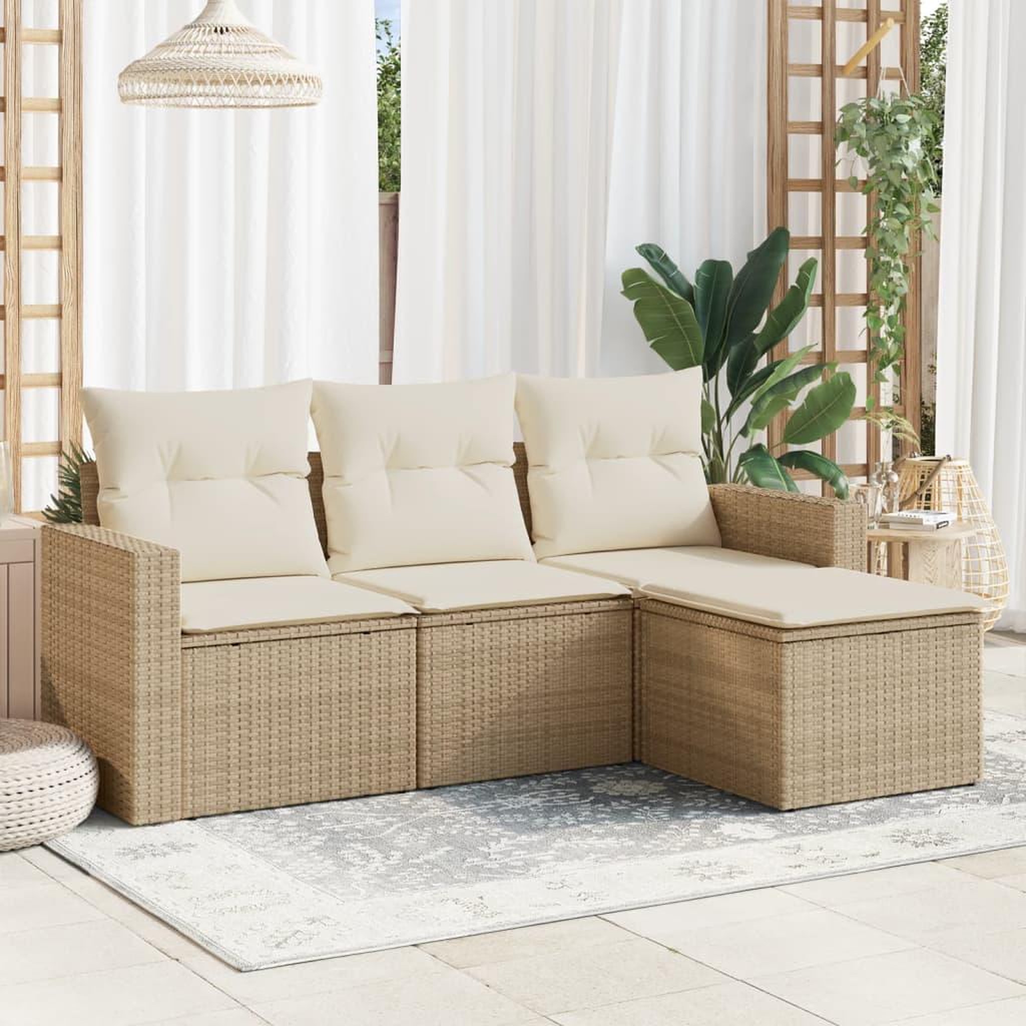 VIDAXL Salon de jardin avec coussins 4 pcs beige resine tressee