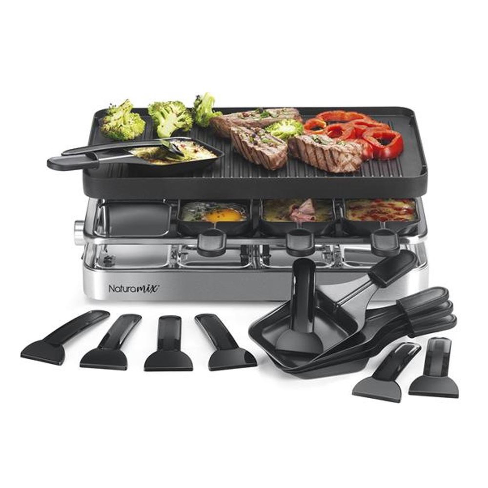 Voir la diapositive 5 : NATURAMIX Appareil à raclette 8 personnes 1200w + grill + crêpe - RAC.INDUS-8