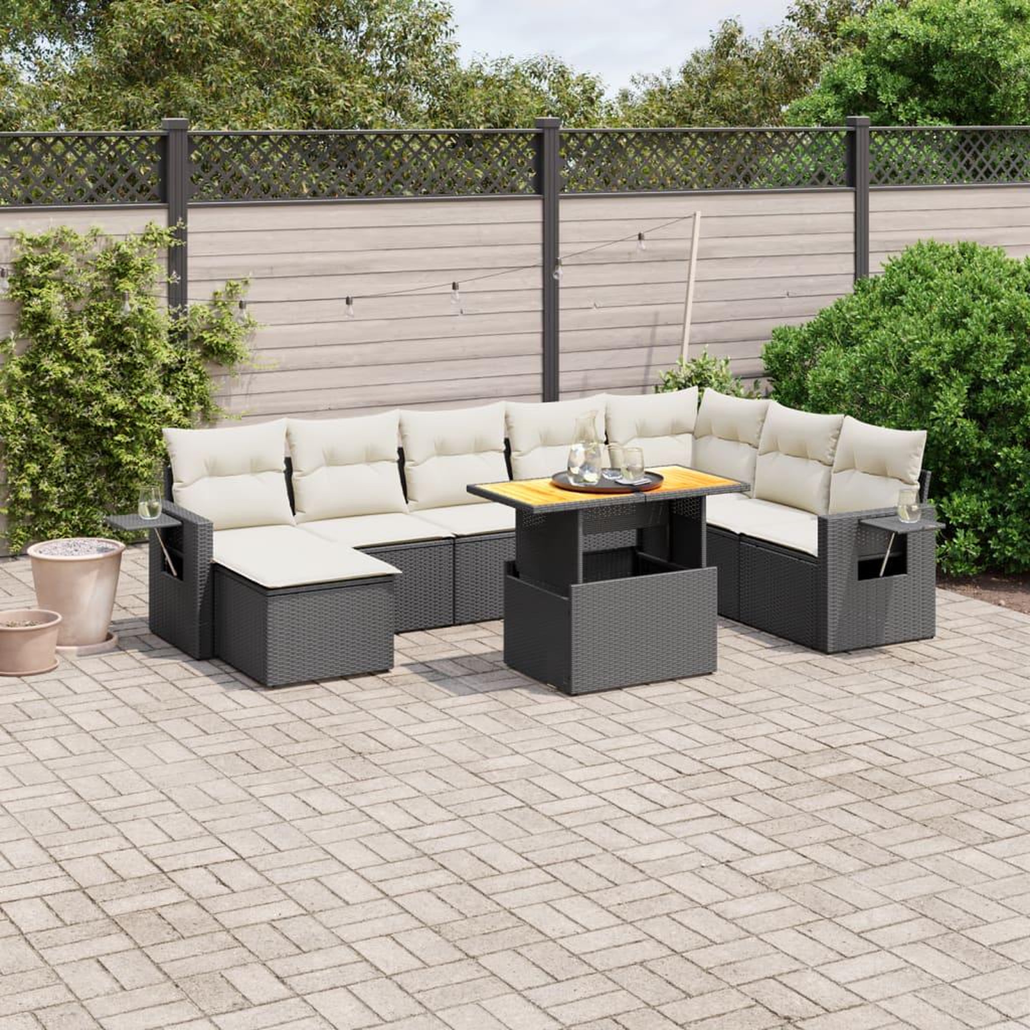 VIDAXL Salon de jardin 9 pcs avec coussins noir resine tressee