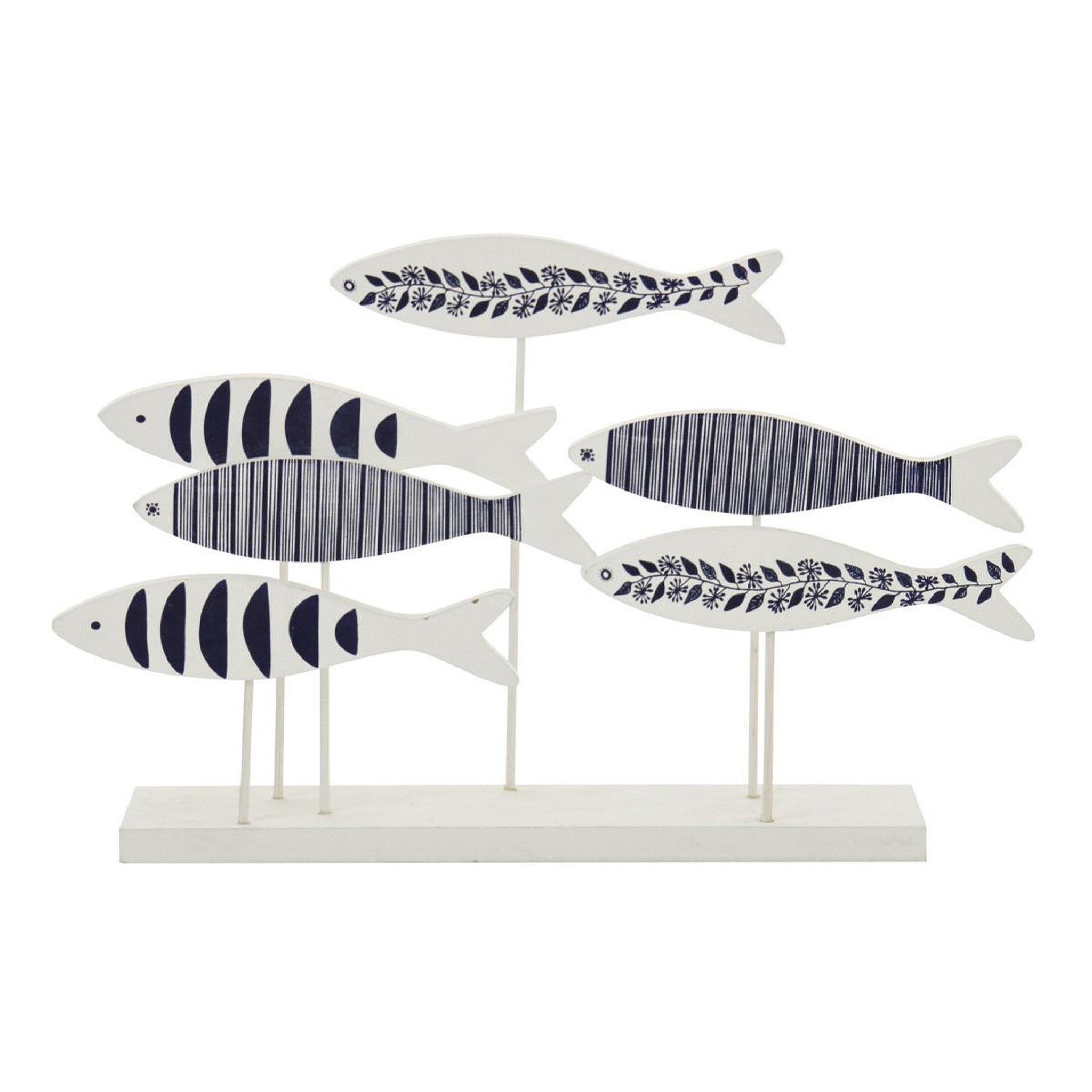 J-LINE Poissons déco sur socle  marée  50cm bleu & blanc