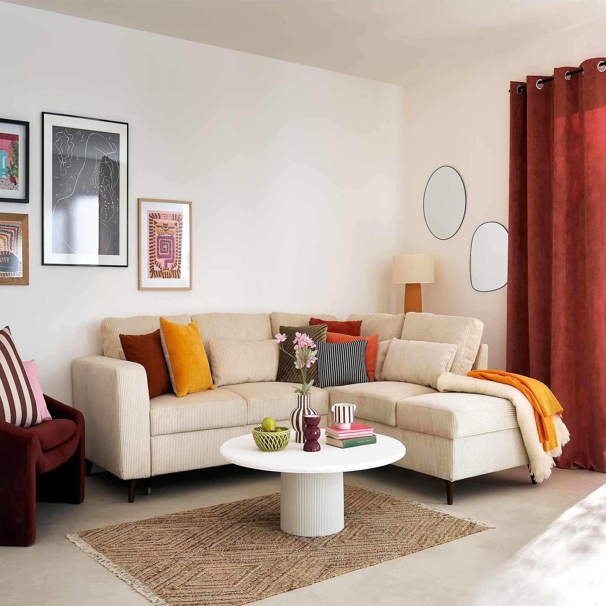 Voir la diapositive 5 : BEST MOBILIER Aubepine - canapé d'angle réversible 5 places - convertible avec coffre - en velours côtelé