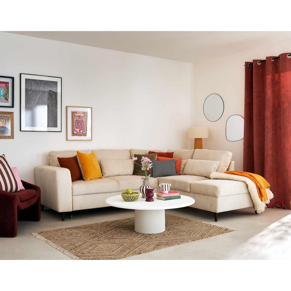 BEST MOBILIER Aubepine - canapé d'angle réversible 5 places - convertible avec coffre - en velours côtelé