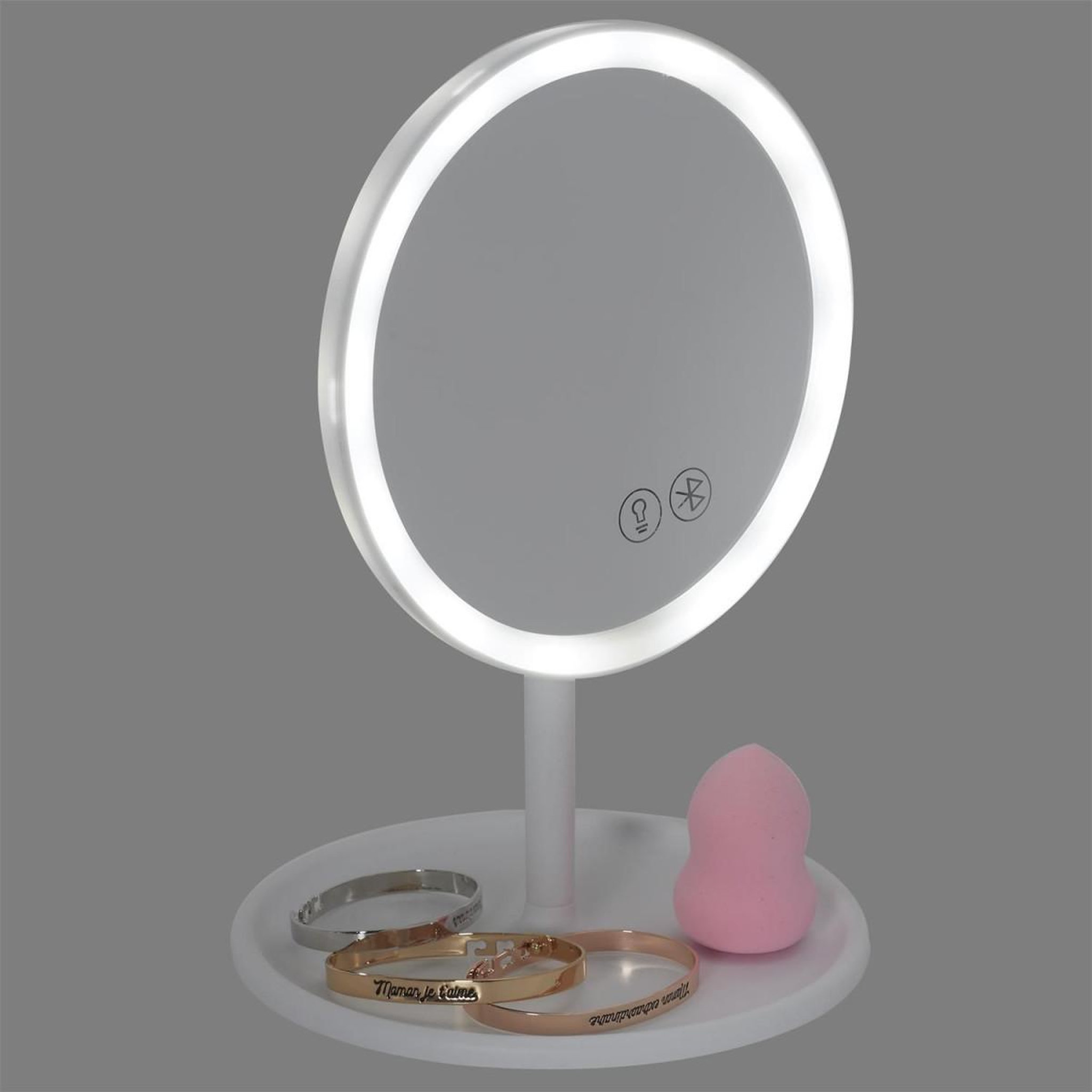 Voir la diapositive 5 : Cosmetic Club Miroir lumineux led sans fil  enceinte  26cm blanc