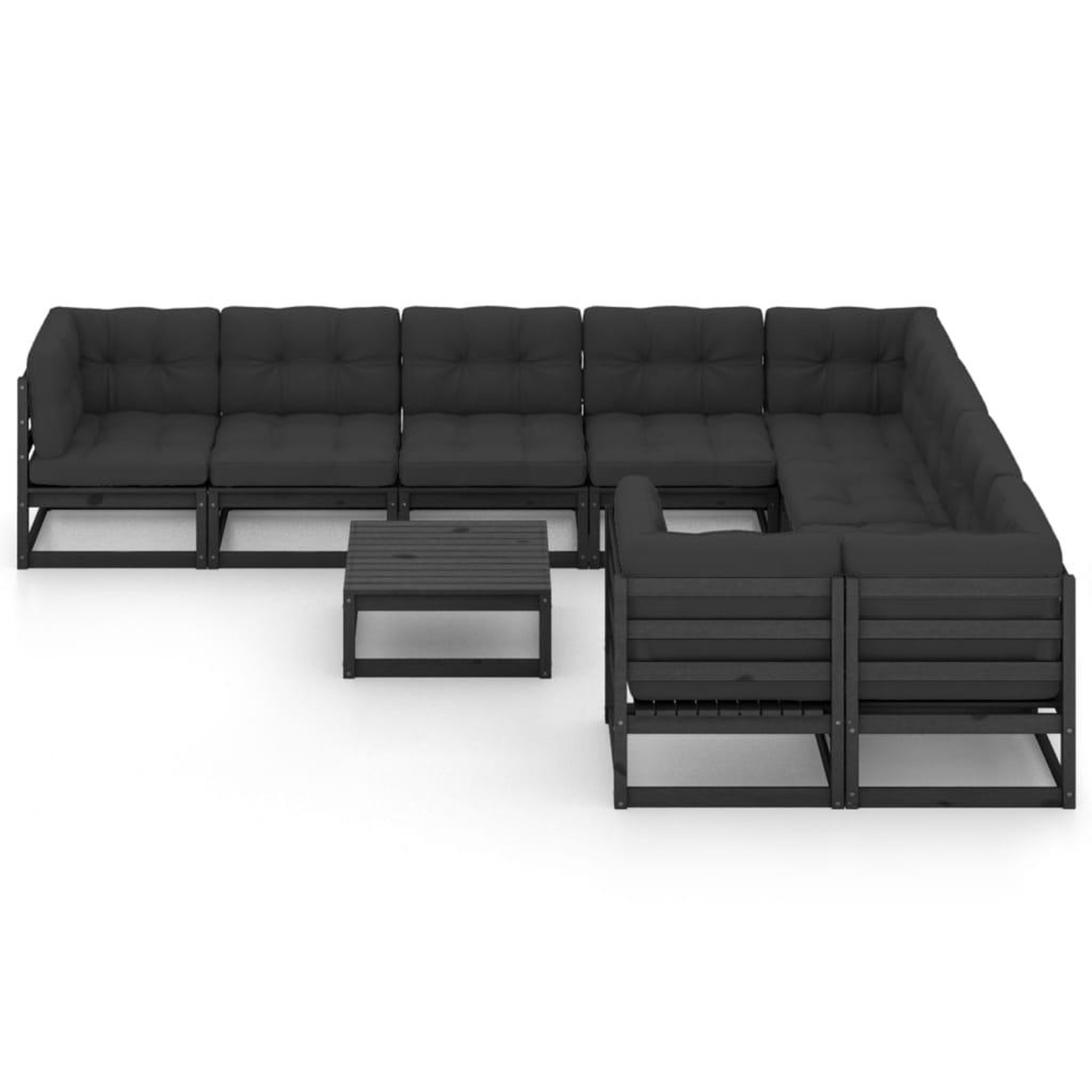 Voir la diapositive 3 : VIDAXL Salon de jardin 10 pcs avec coussins Noir Bois de pin massif