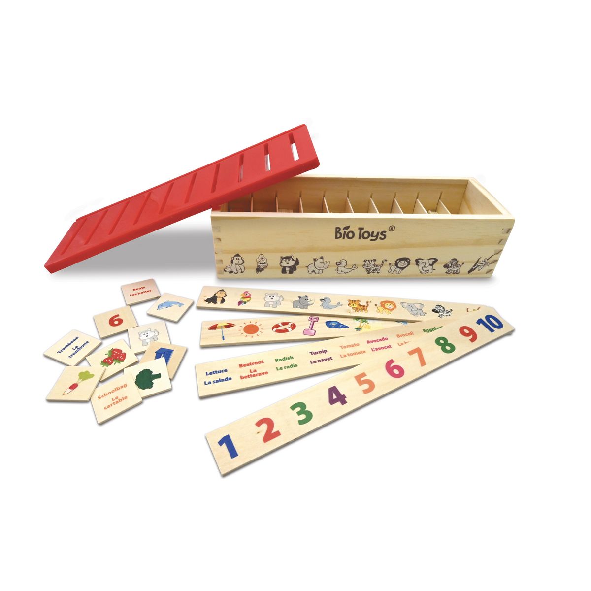 Lexibook Ma boîte à vocabulaire – Boîte de tri en bois bilingue Français / Anglais