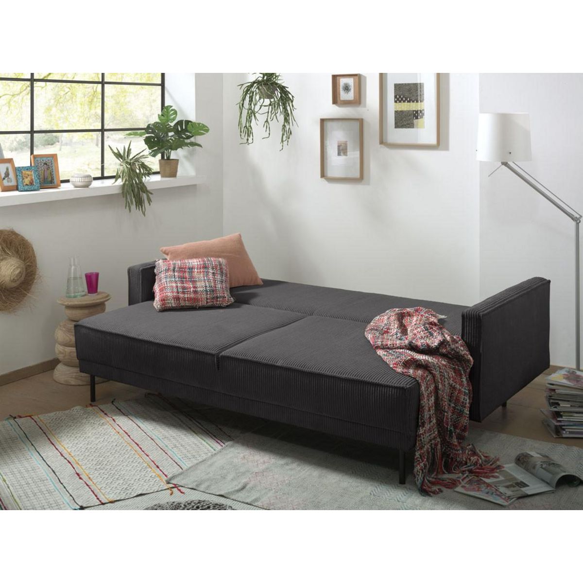 LISA DESIGN Charlie - canapé 3 places convertible avec coffre - en velours côtelé