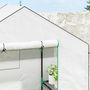 Voir la diapositive 4 : OUTSUNNY Serre de jardin 6 tablettes dim. 1,4L x 0,73l x 1,9H m porte déroulante fenêtres acier PE haute densité blanc