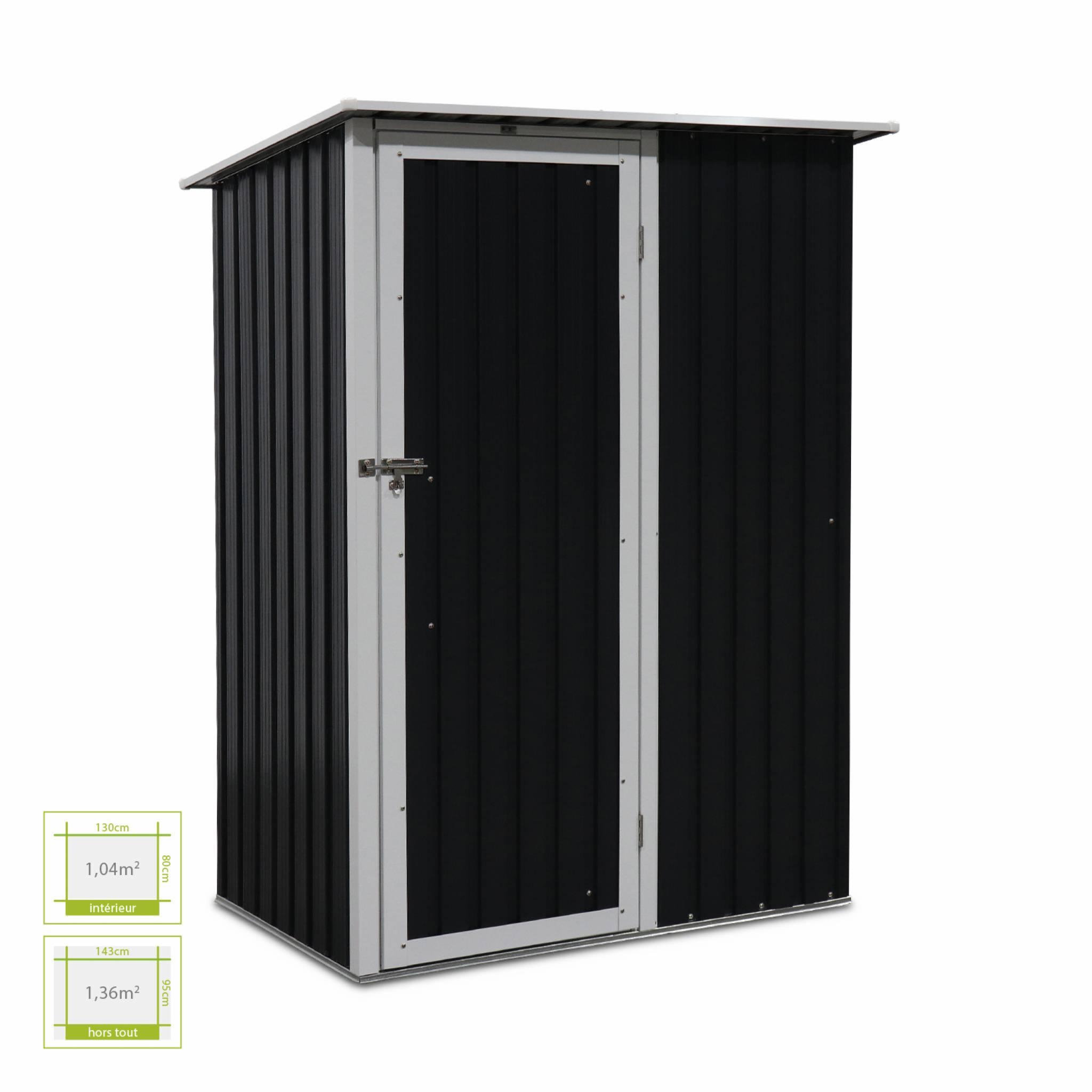 Voir la diapositive 2 : SWEEEK Abri de jardin en métal - LYS 1.36m² gris anthracite et blanc - Cabane à outils avec porte simple à loquet. kit de fixation sol inclus. remise