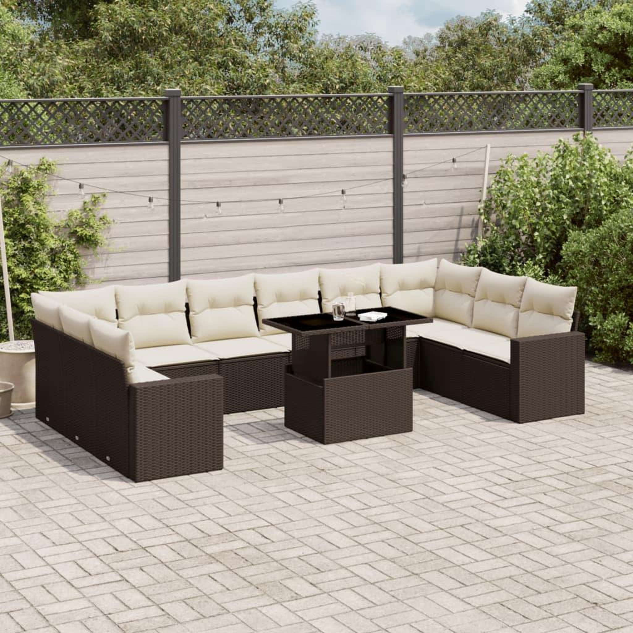 VIDAXL Salon de jardin et coussins 11 pcs marron resine tressee
