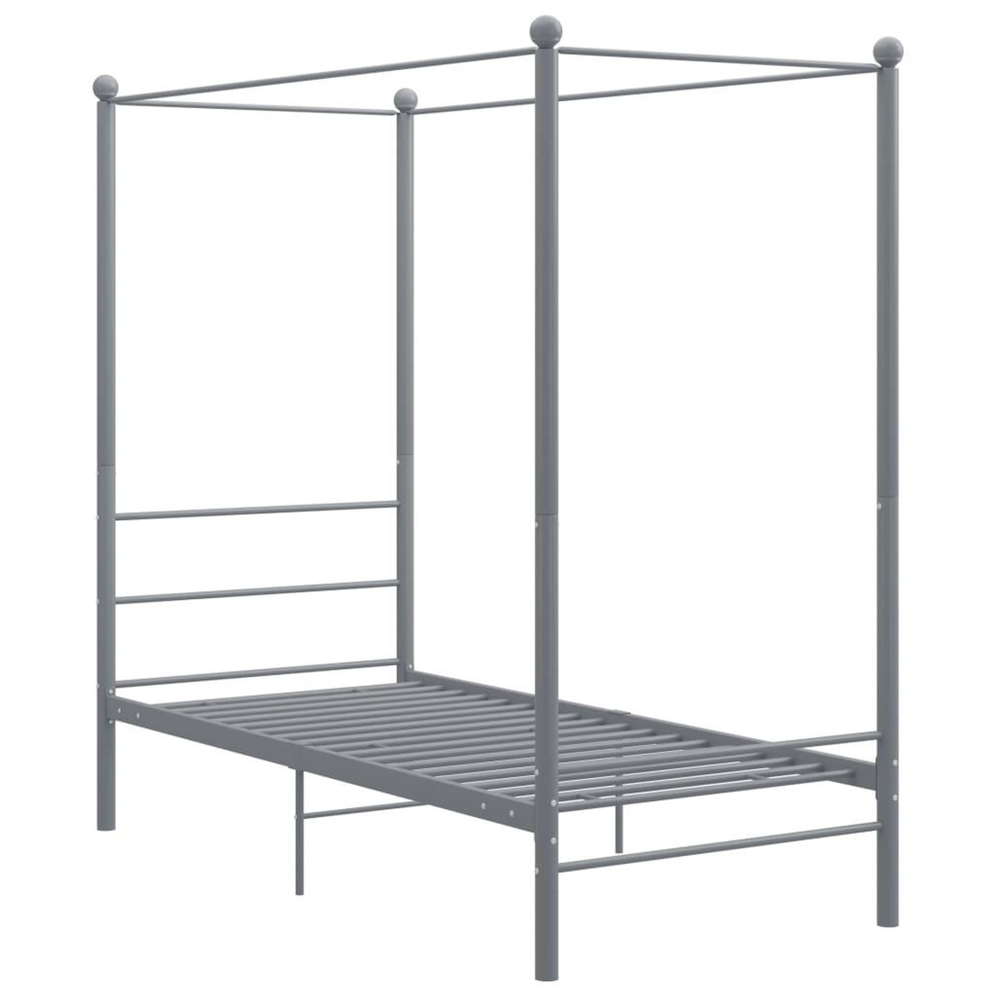 Voir la diapositive 2 : VIDAXL Cadre de lit a baldaquin Gris Metal 90x200 cm