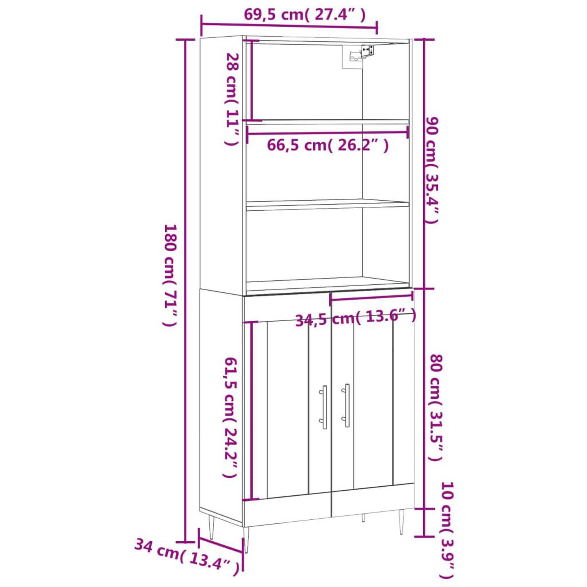 Voir la diapositive 6 : VIDAXL Buffet haut Gris beton 69,5x34x180 cm Bois d'ingenierie