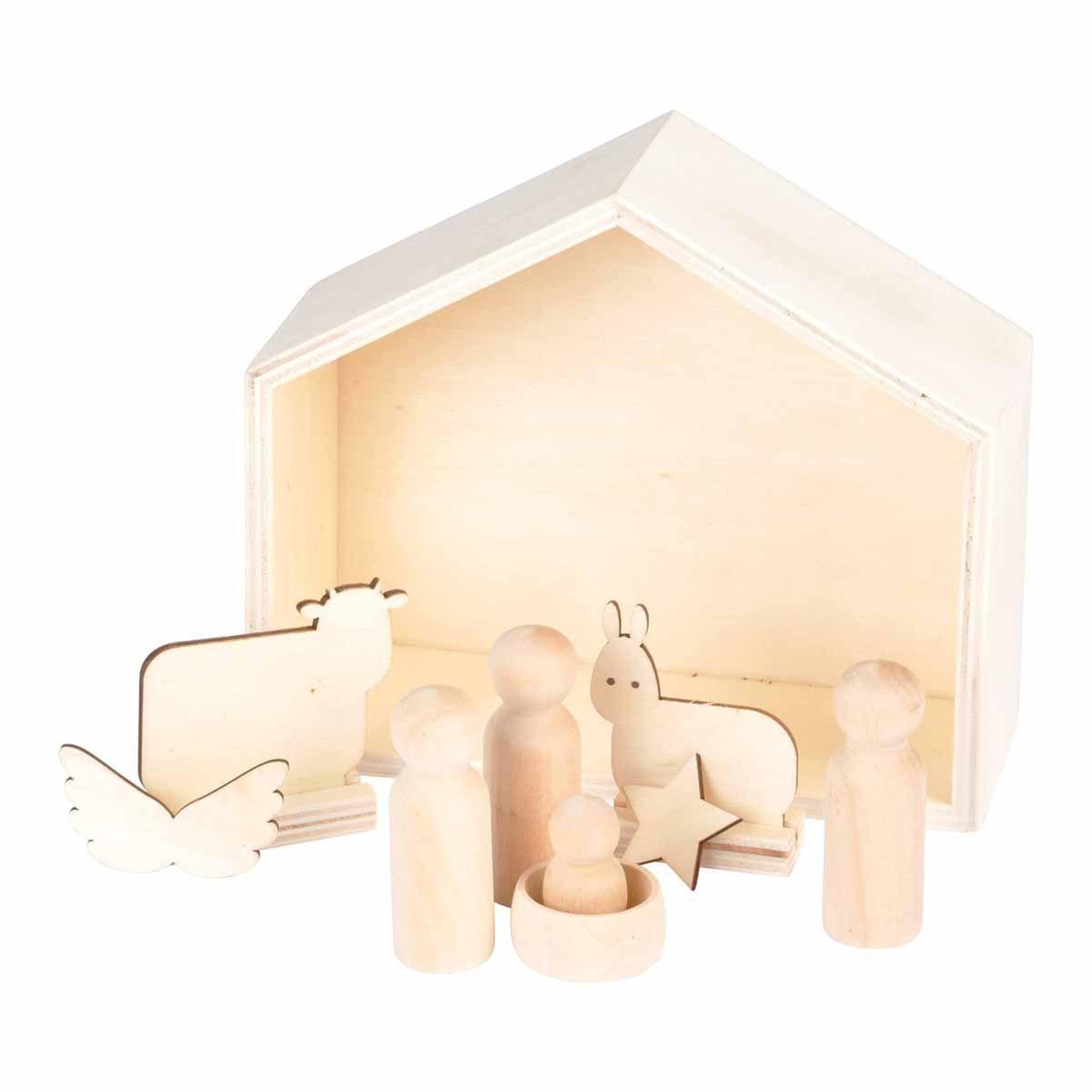 ARTDESIGN Crèche de noël à décorer en bois  6 sujets  naturel