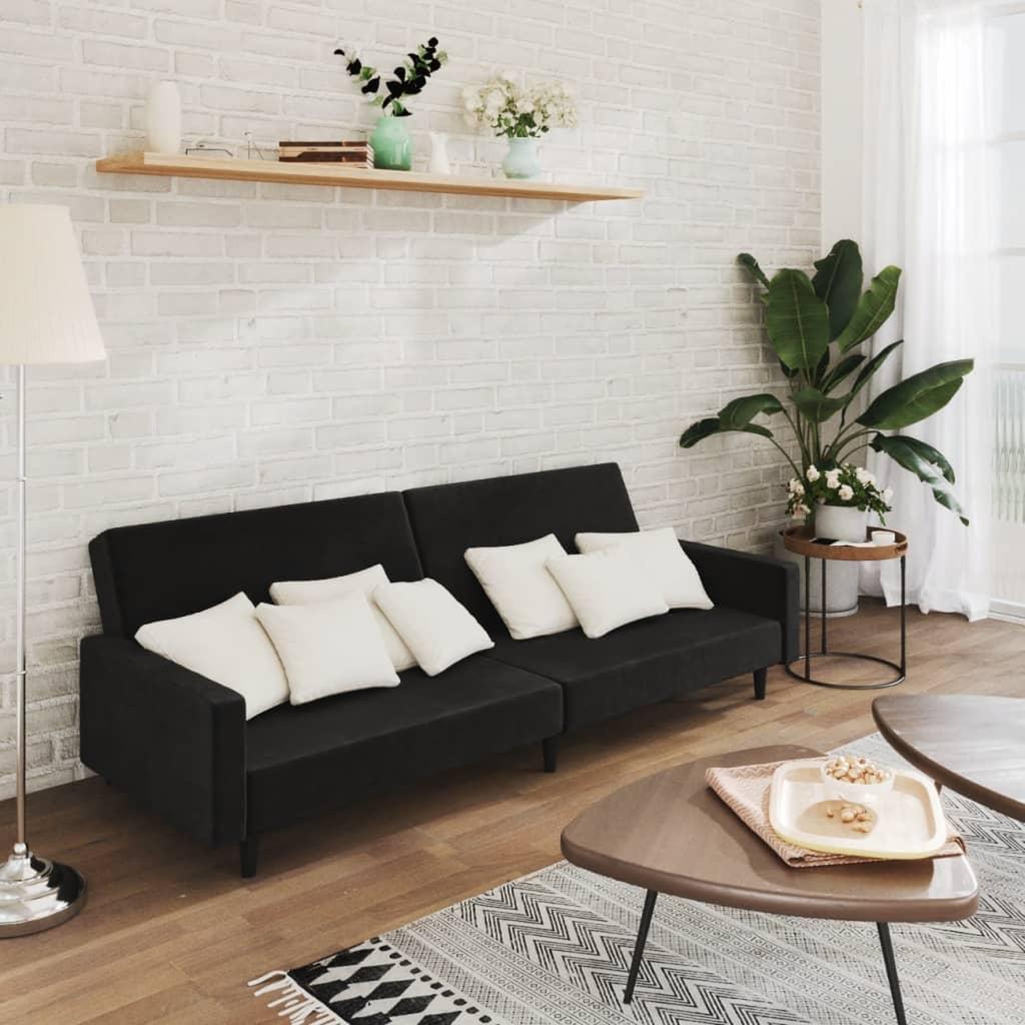 VIDAXL Canape-lit 2 places noir velours