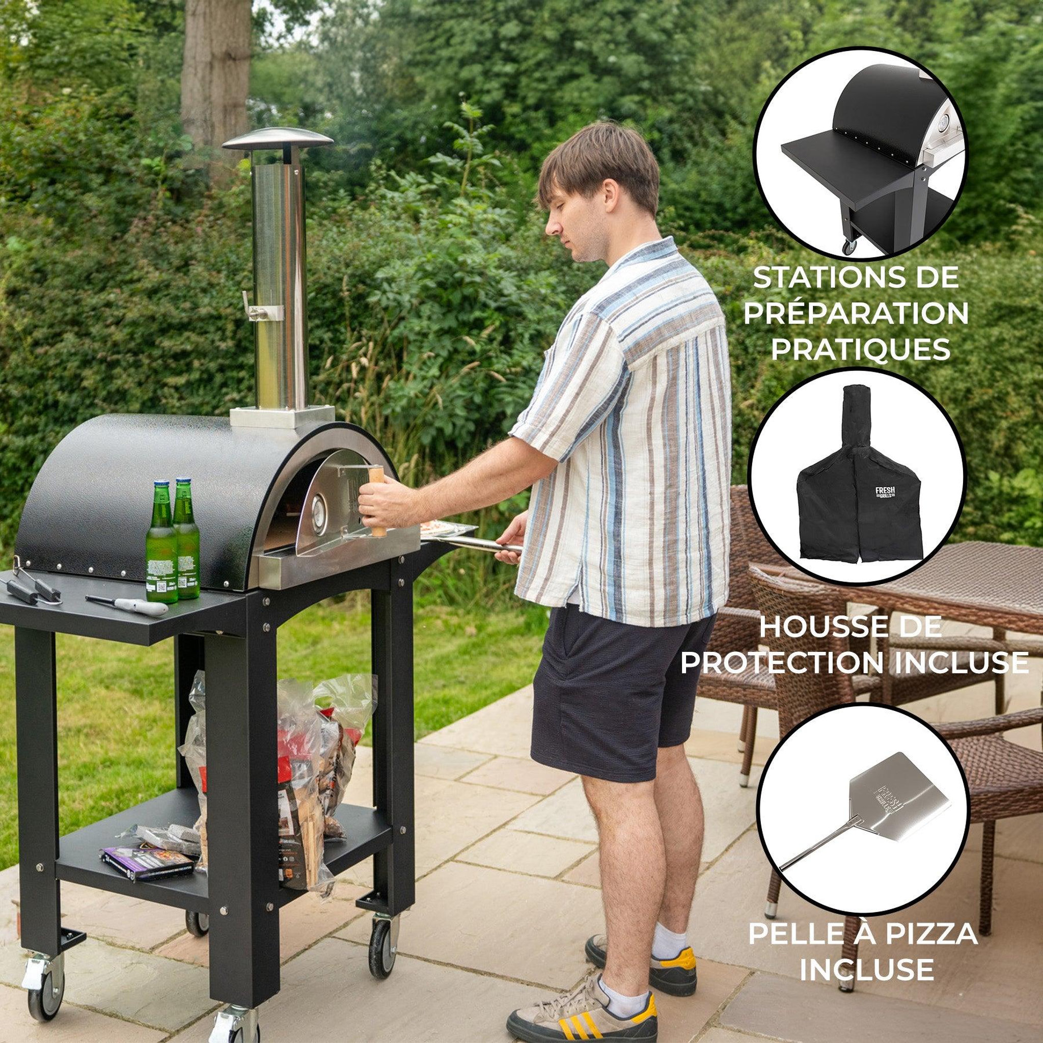 Voir la diapositive 2 : FRESH GRILLS Four à pizza d'extérieur xl avec plan de travail intégré