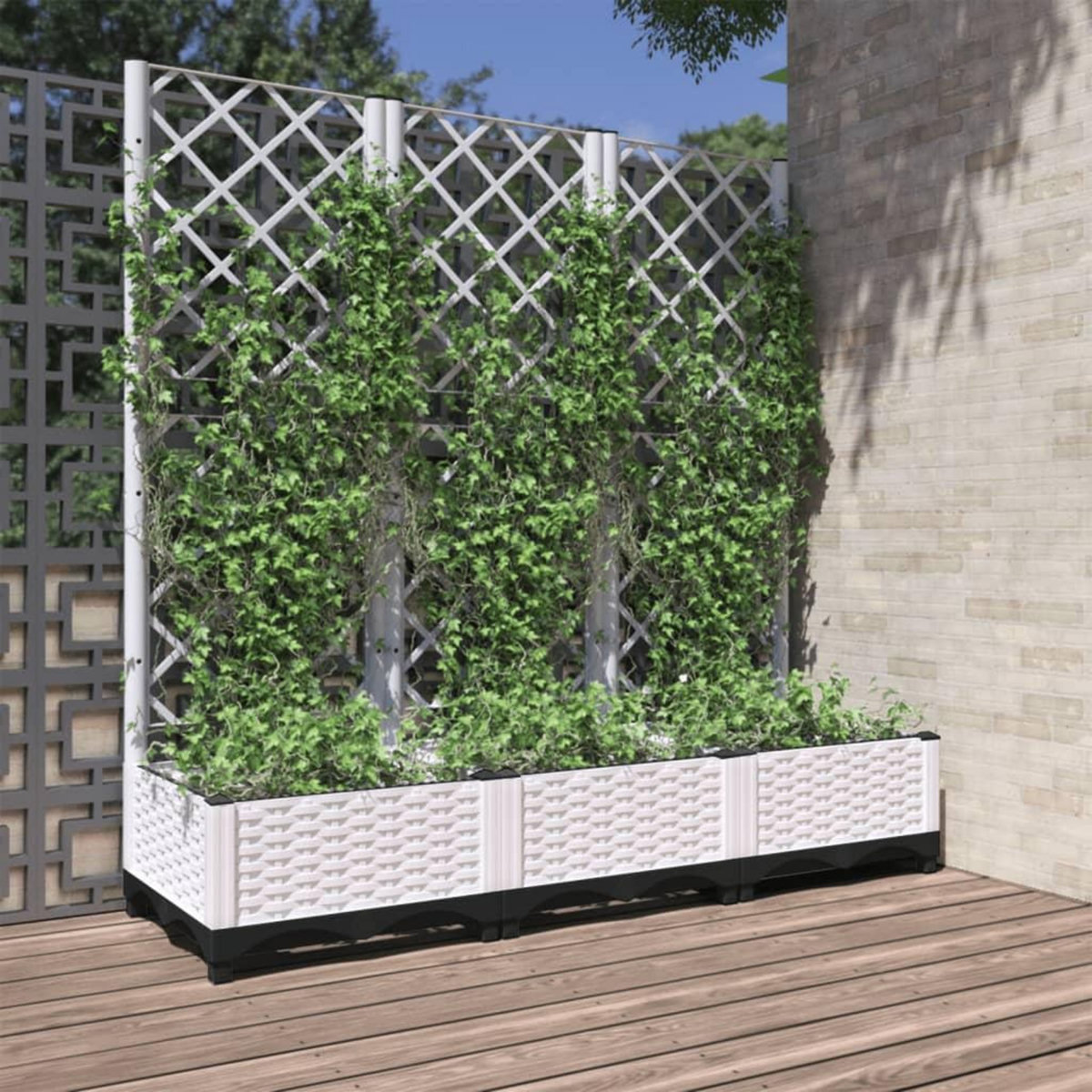 VIDAXL Jardiniere avec treillis Blanc 120x40x121,5 cm PP