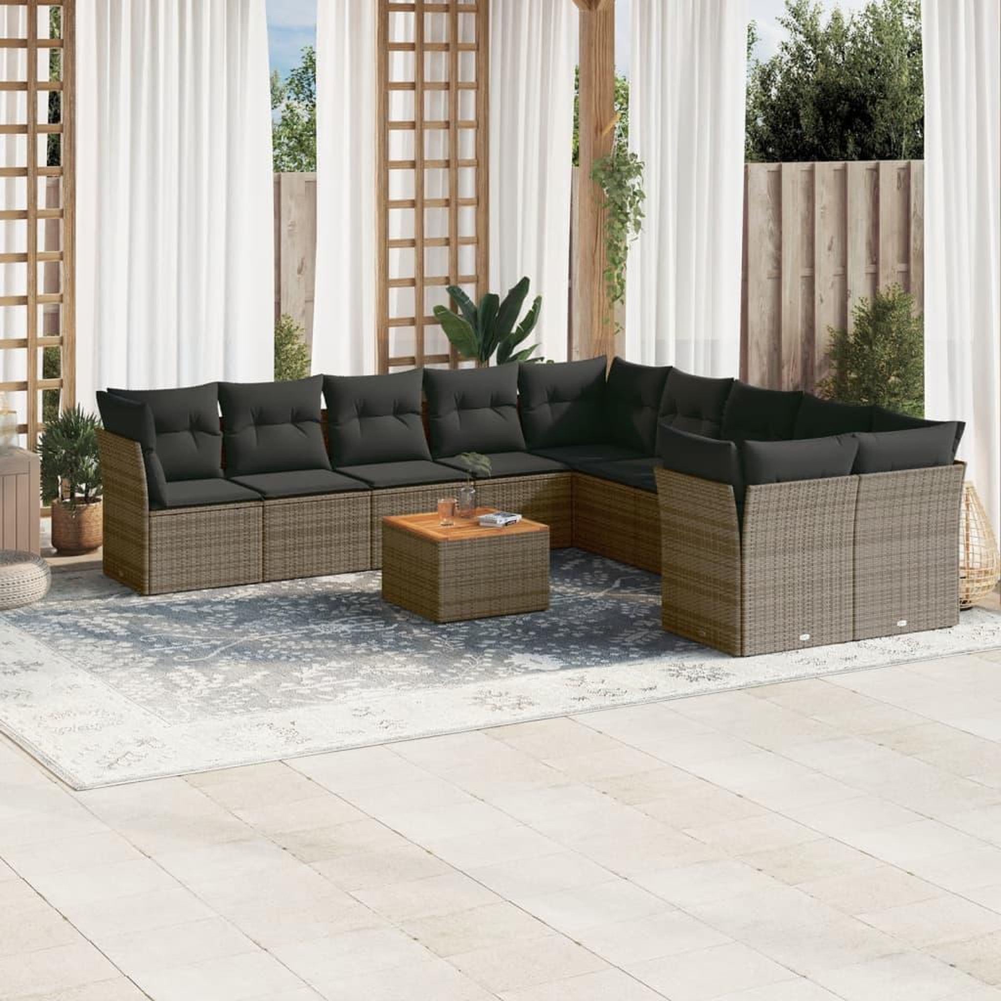 VIDAXL Salon de jardin 11 pcs avec coussins gris resine tressee