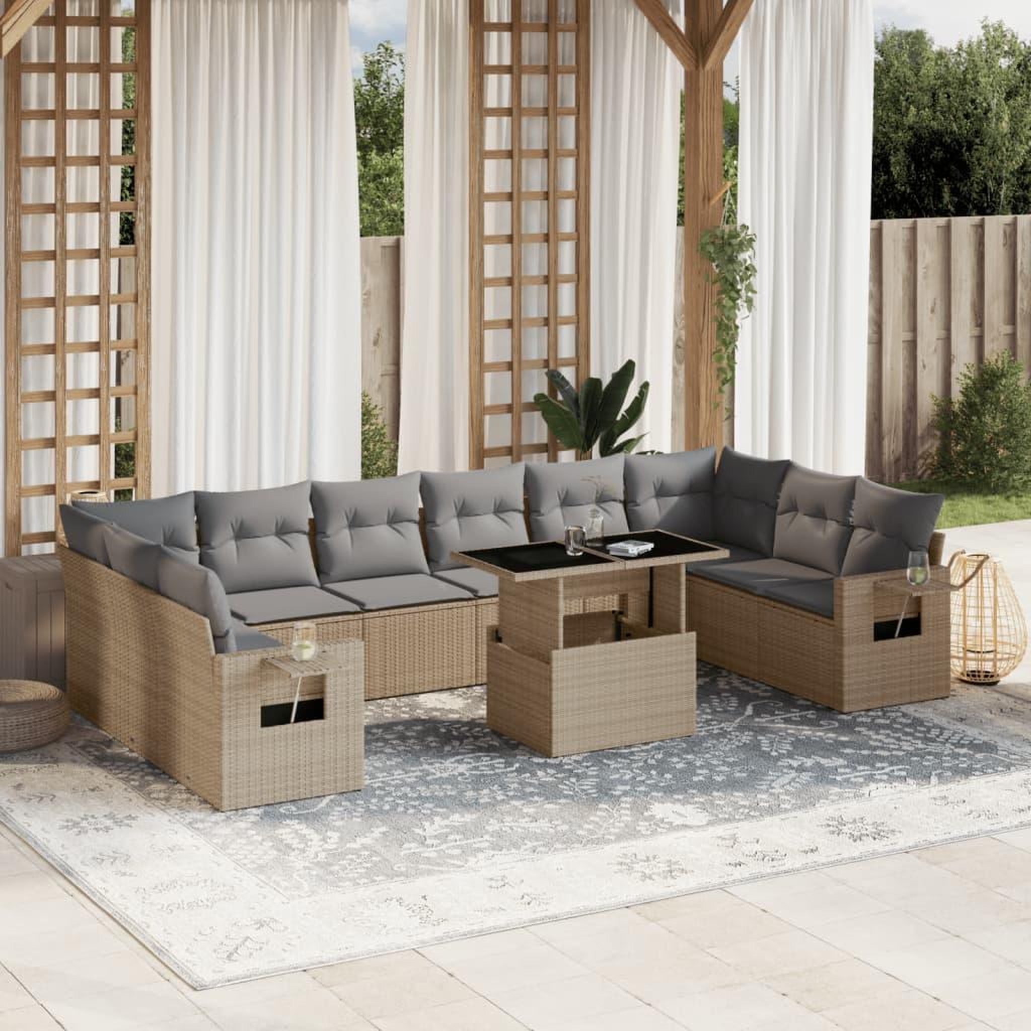 Voir la diapositive 1 : VIDAXL Salon de jardin 11 pcs avec coussins beige resine tressee