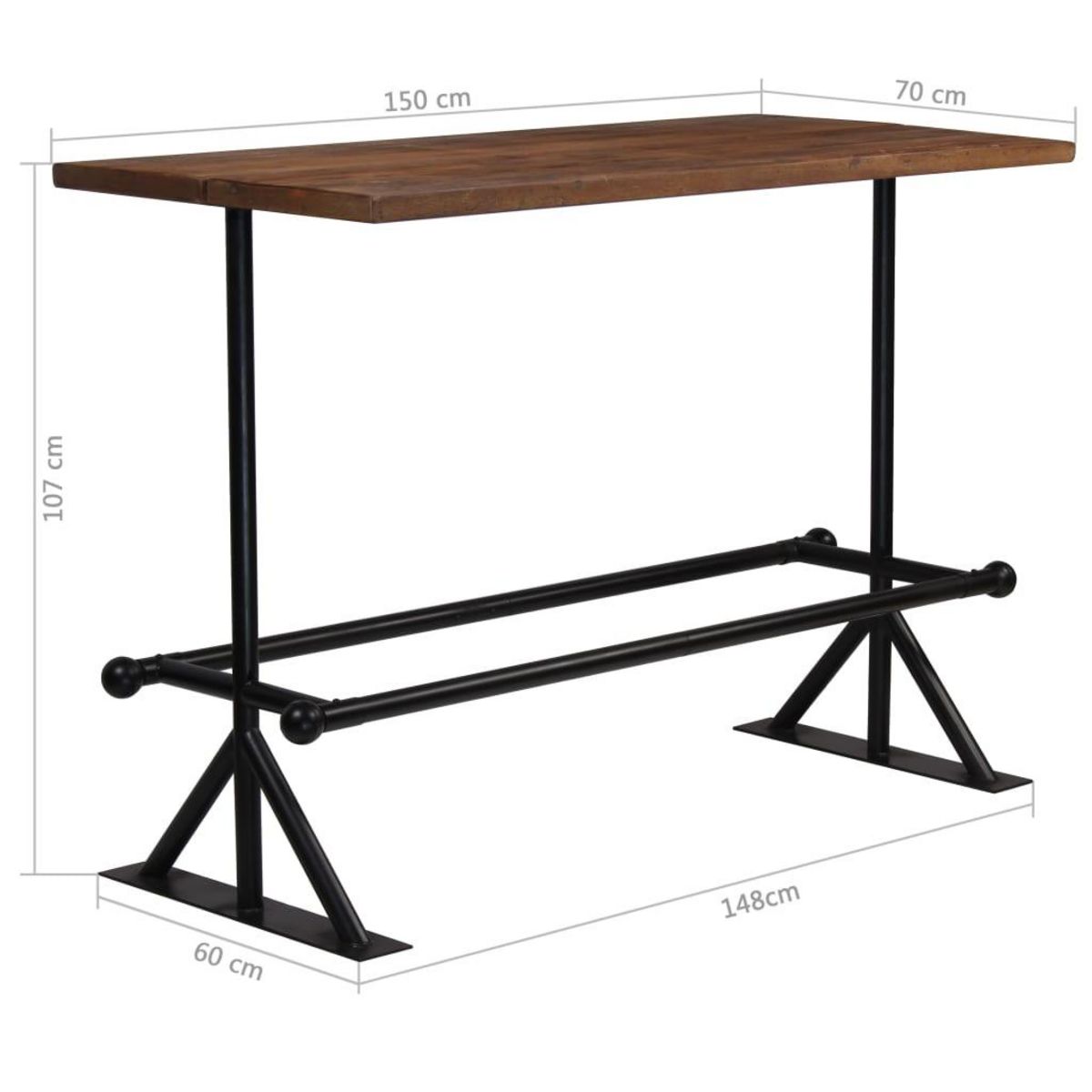 VIDAXL Table de bar Bois de recuperation massif Marron fonce