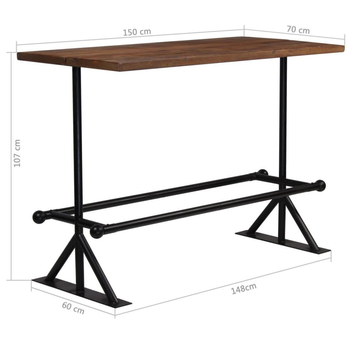 VIDAXL Table de bar Bois de recuperation massif Marron fonce