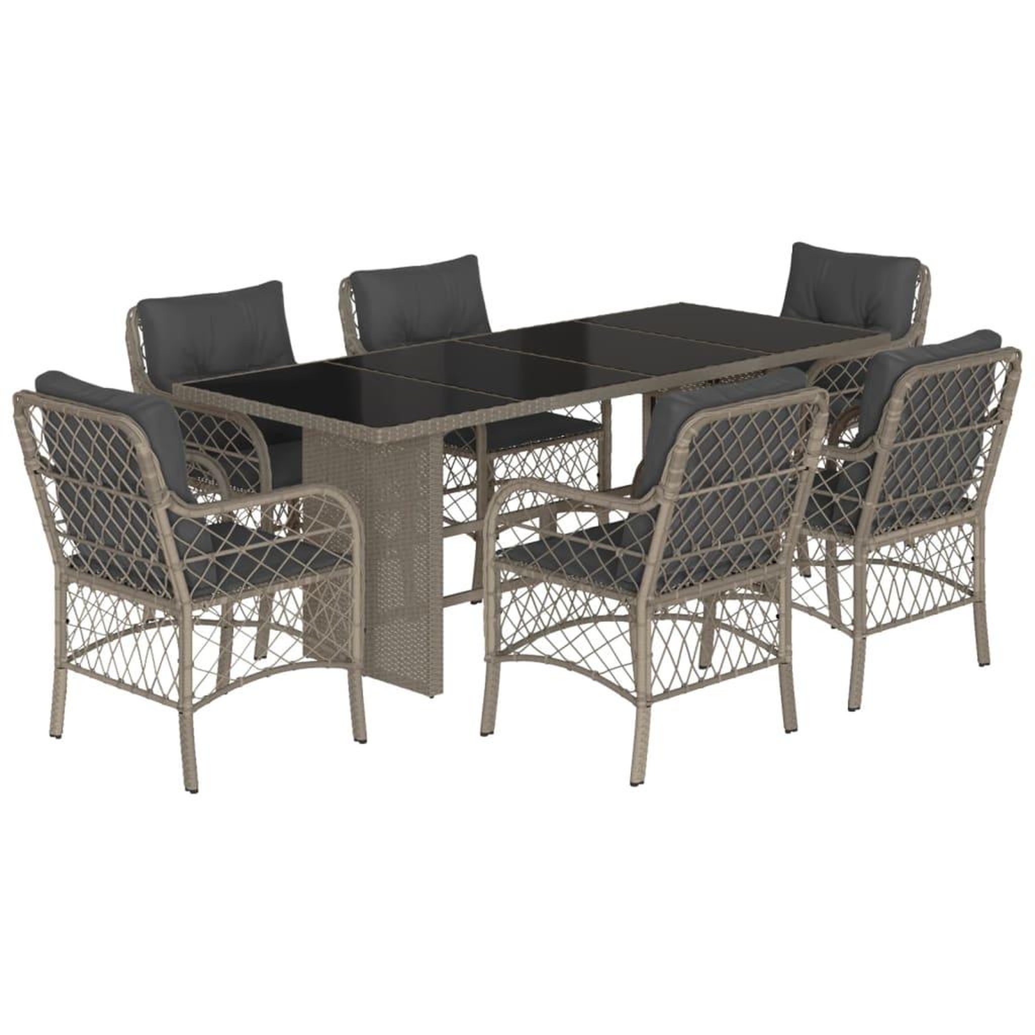 Voir la diapositive 2 : VIDAXL Ensemble a manger de jardin et coussins 7 pcs gris clair rotin