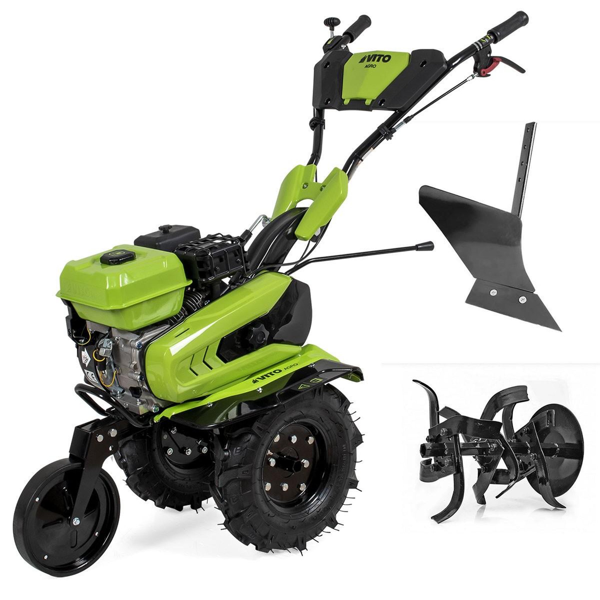 VITO Motoculteur à essence 7cv 212 cm3 5200w + jeu de fraises + butteur idéal jardin & maraîchage vito