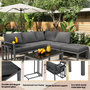Voir la diapositive 5 : MERAX Salon de jardin angle 5 places en fer avec 2 tables basses, coussins, gris