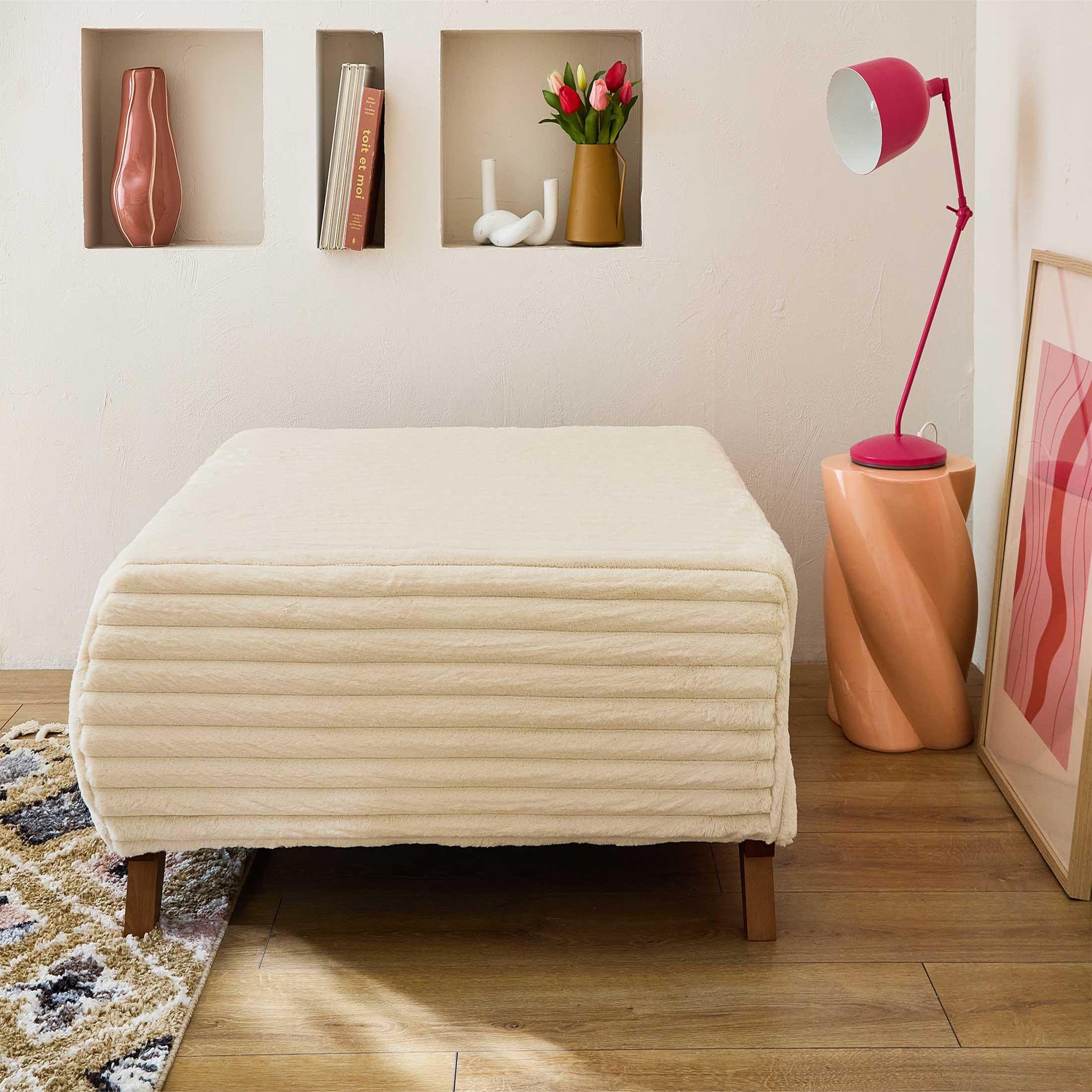 Voir la diapositive 2 : BEST MOBILIER Cristal - pouf modulable - 95 cm - en fausse fourrure côtelée