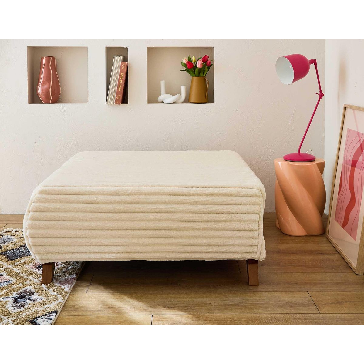 BEST MOBILIER Cristal - pouf modulable - 95 cm - en fausse fourrure côtelée