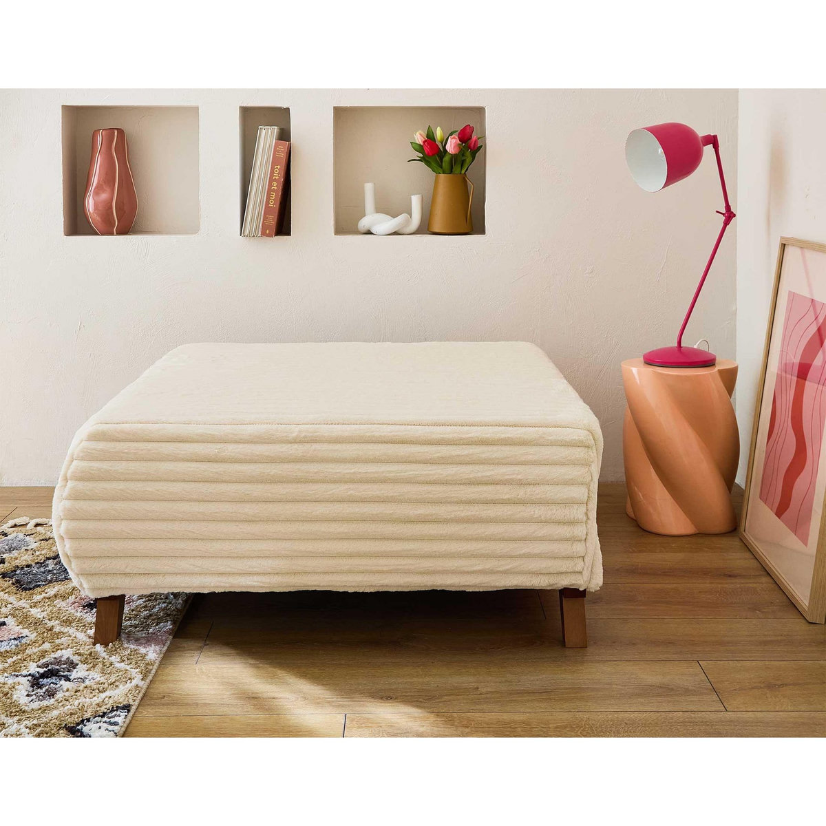 BEST MOBILIER Cristal - pouf modulable - 95 cm - en fausse fourrure côtelée