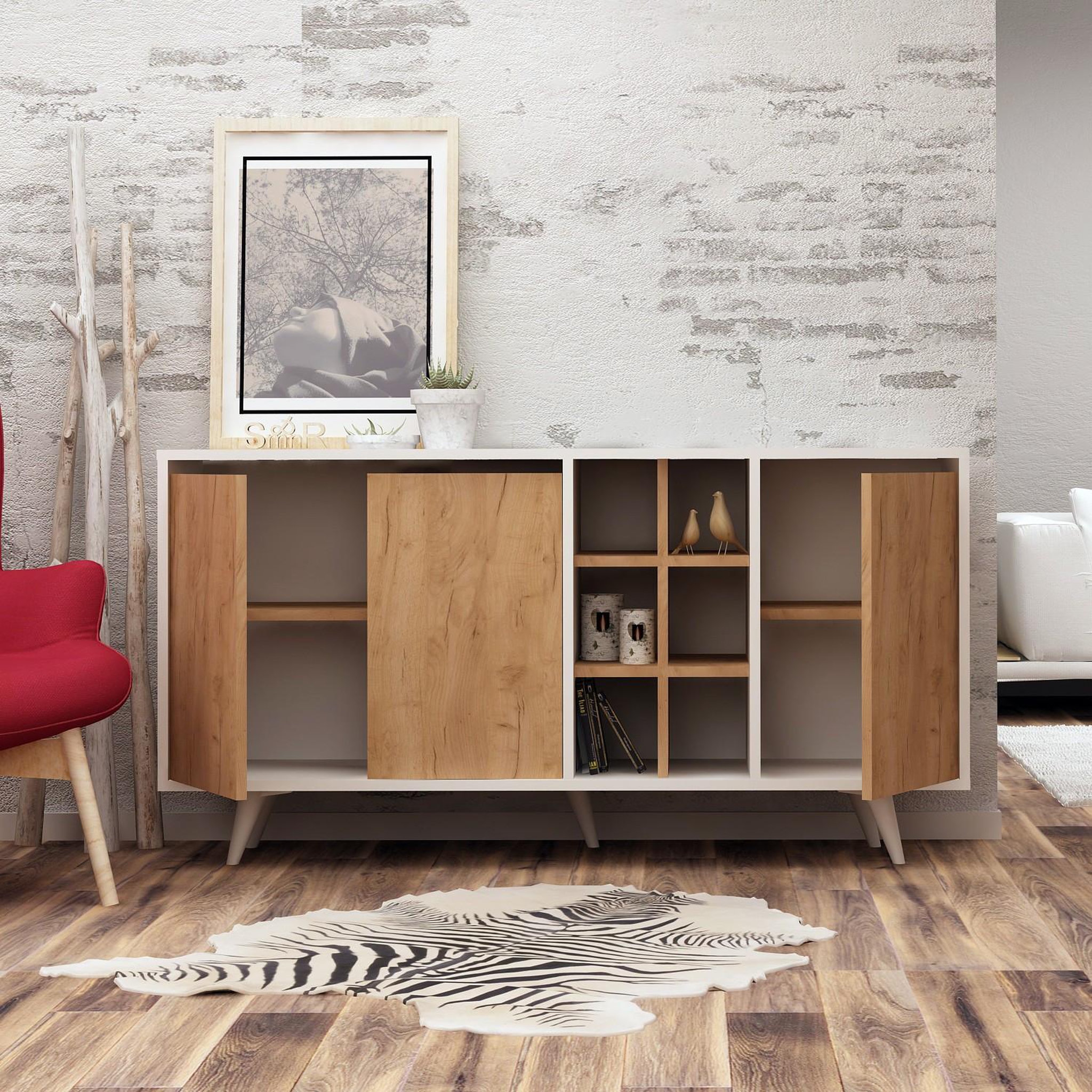 Voir la diapositive 3 : Habitat et Jardin Buffet en bois  prava  - 140 x 40 x 86 cm - marron