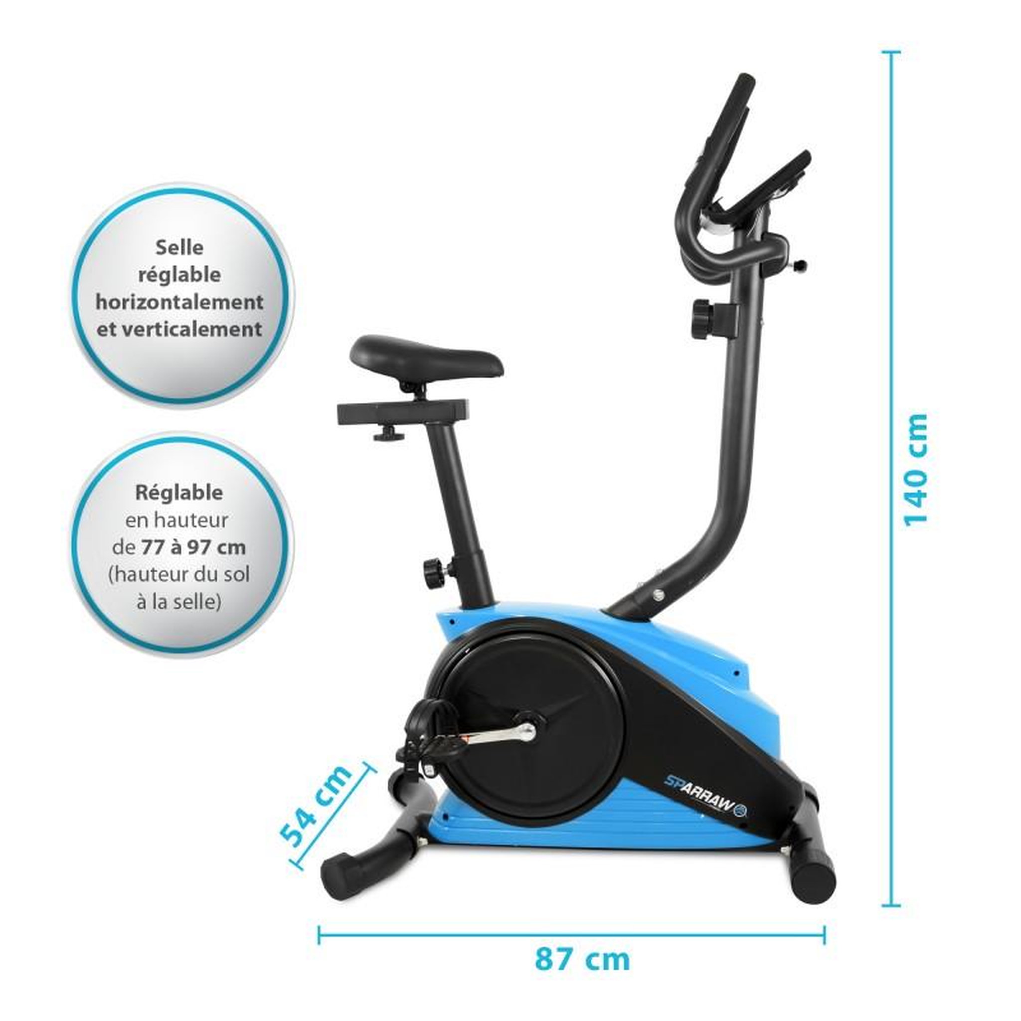 Voir la diapositive 3 : SPARRAW Vélo d'appartement CAMPO Roue d'inertie 3kg - 8 niveaux de résistance, Capteurs Pouls, Ecran d'entraînement, Réglable