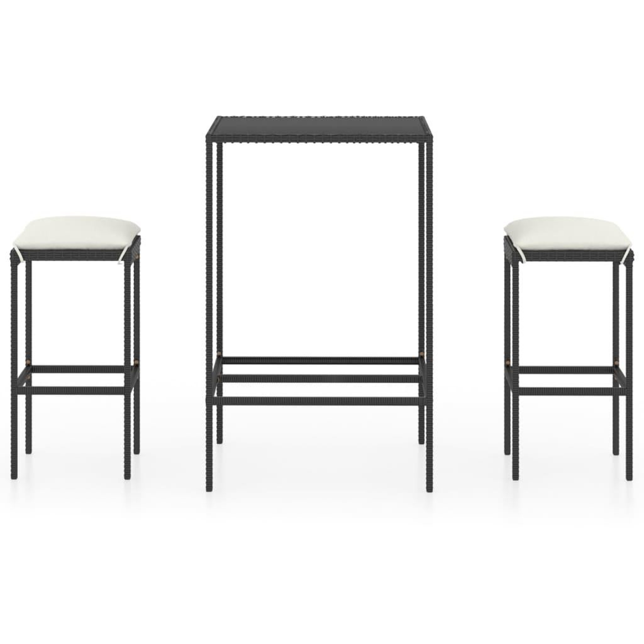 Voir la diapositive 2 : VIDAXL Ensemble de bar de jardin 3 pcs et coussins Resine tressee Noir