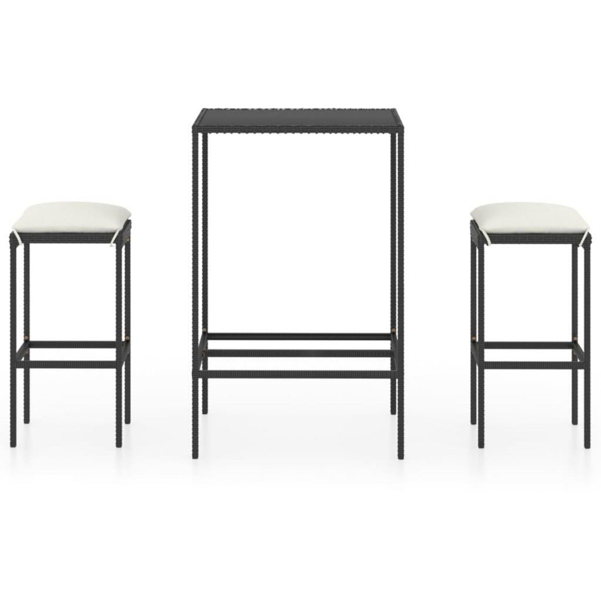 VIDAXL Ensemble de bar de jardin 3 pcs et coussins Resine tressee Noir
