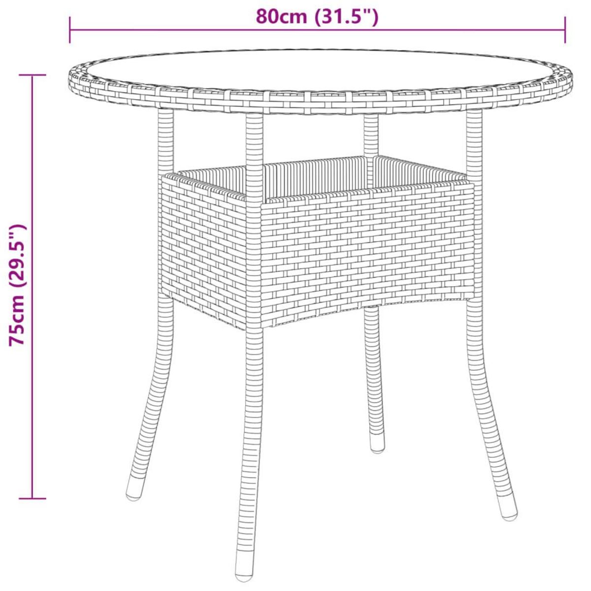 VIDAXL Table de jardin Ø80x75 cm Verre trempe/resine tressee Beige