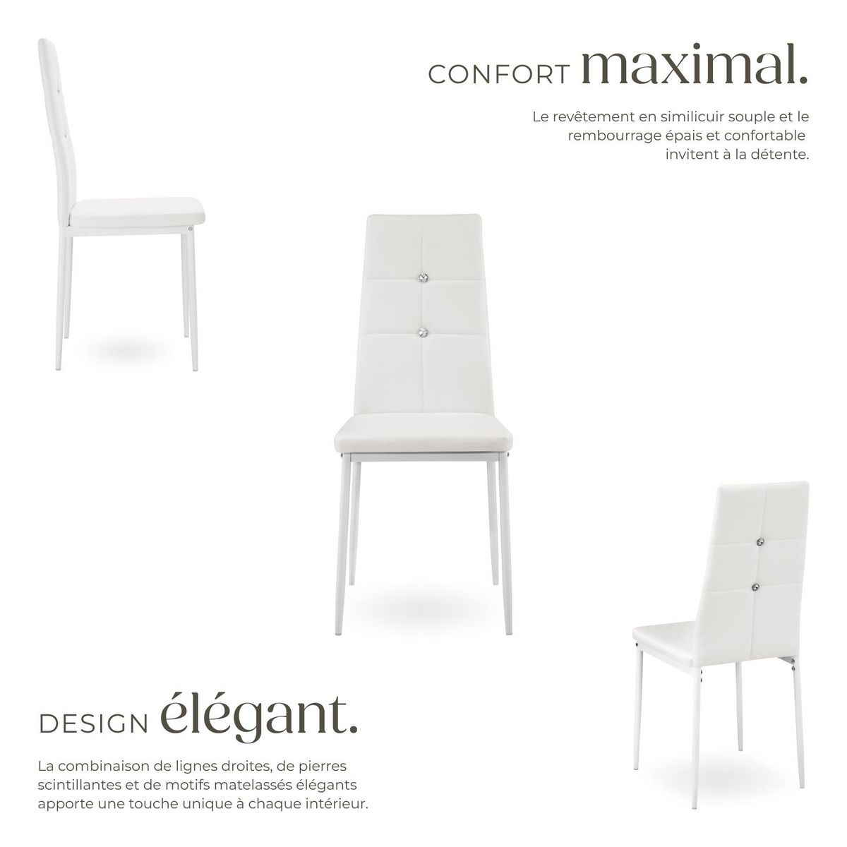 tectake Ensemble de chaises de salle à manger rembourré avec revêtement aspect cuir blanc Lot de 8