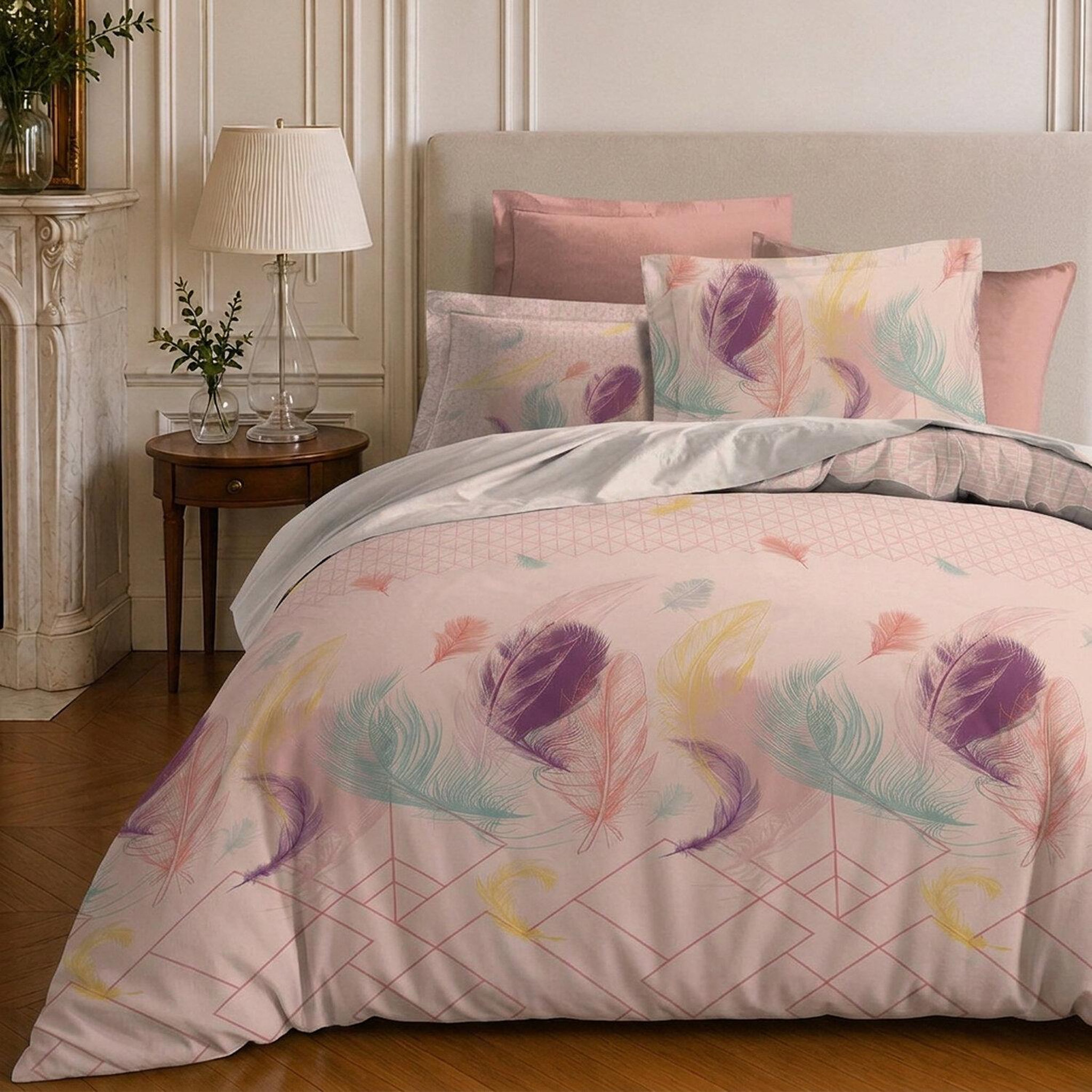 Voir la diapositive 3 : Home collection Parure housse de couette imprimée 100% coton 57 fils - paloma bleu