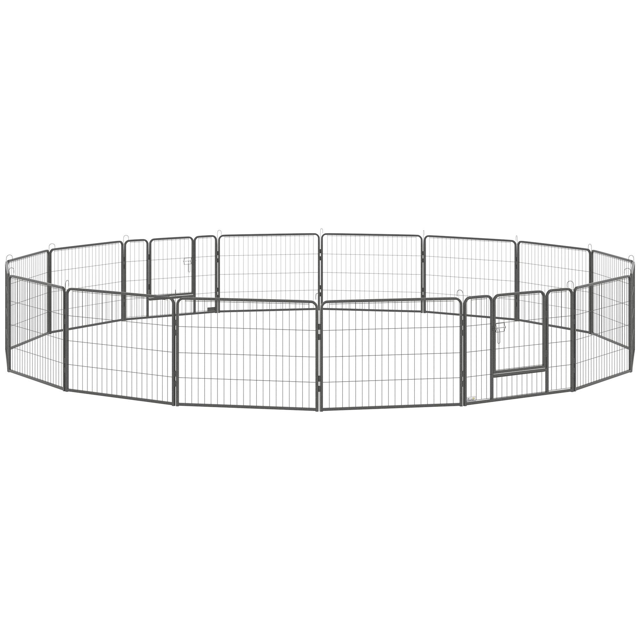 Voir la diapositive 4 : PAWHUT Parc enclos chien modulable pliable 16 panneaux H.60cm 2 portes verrouillables acier époxy gris moucheté