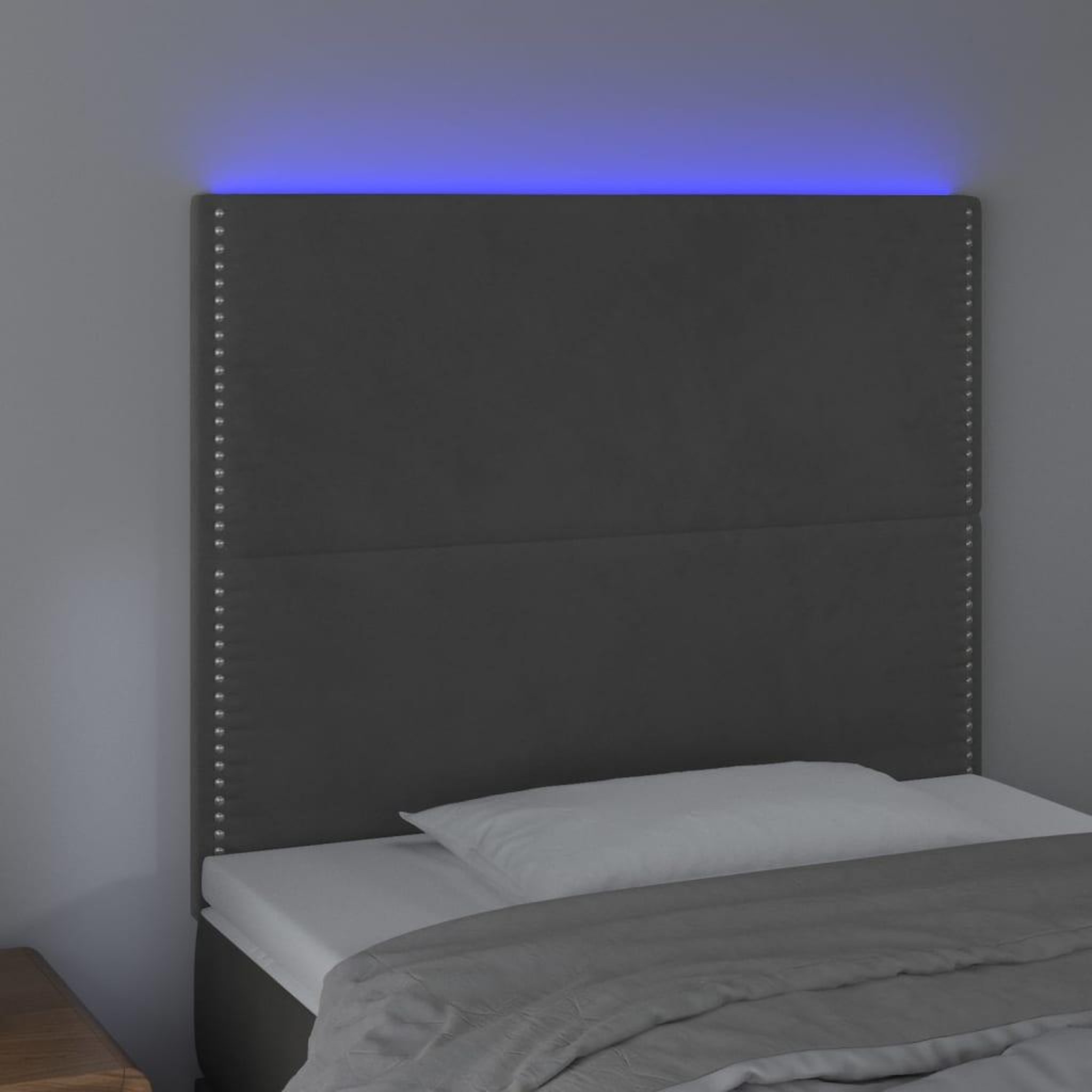 Voir la diapositive 3 : VIDAXL Tete de lit a LED Gris fonce 100x5x118/128 cm Velours