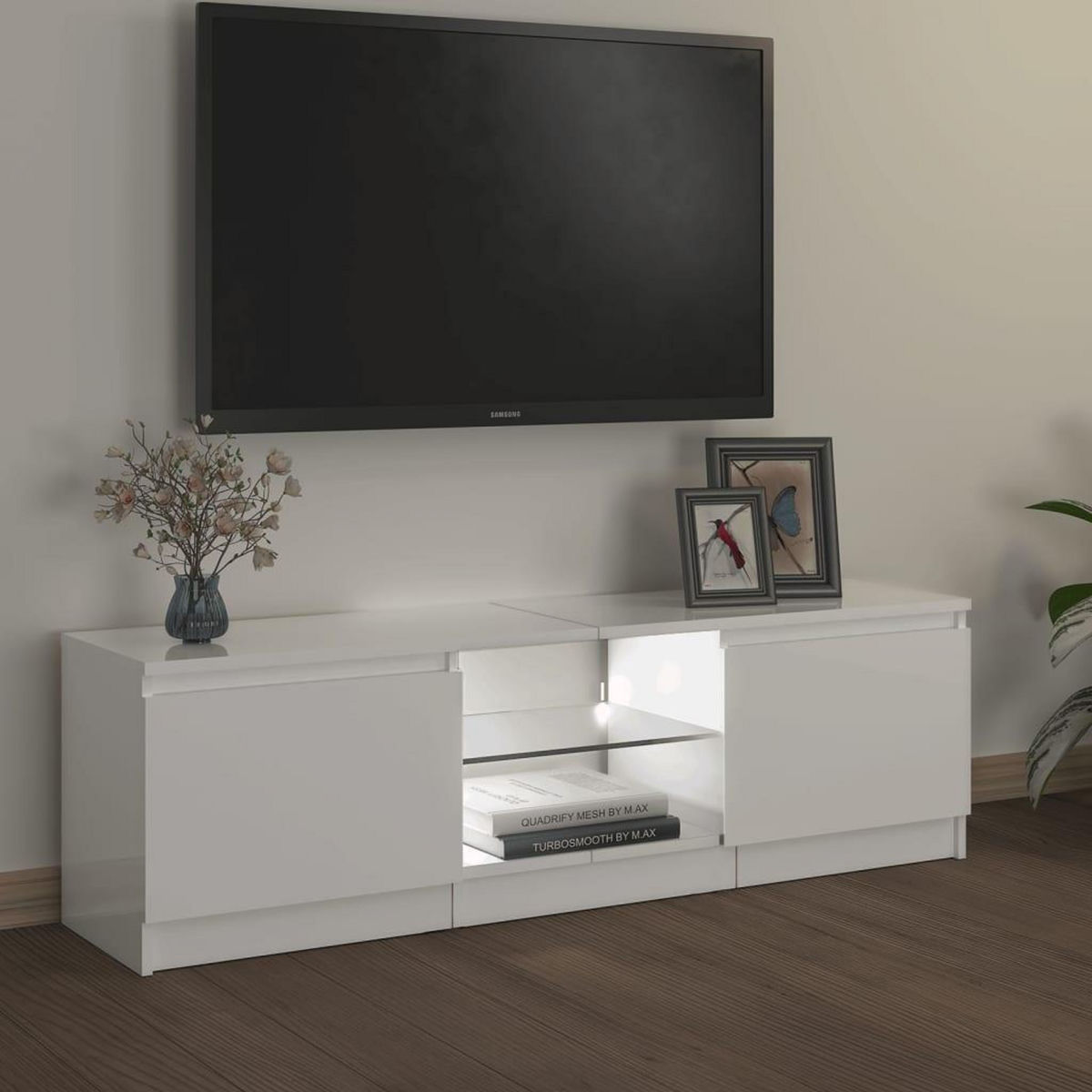 VIDAXL Meuble TV avec lumieres LED blanc brillant 120x30x35,5 cm